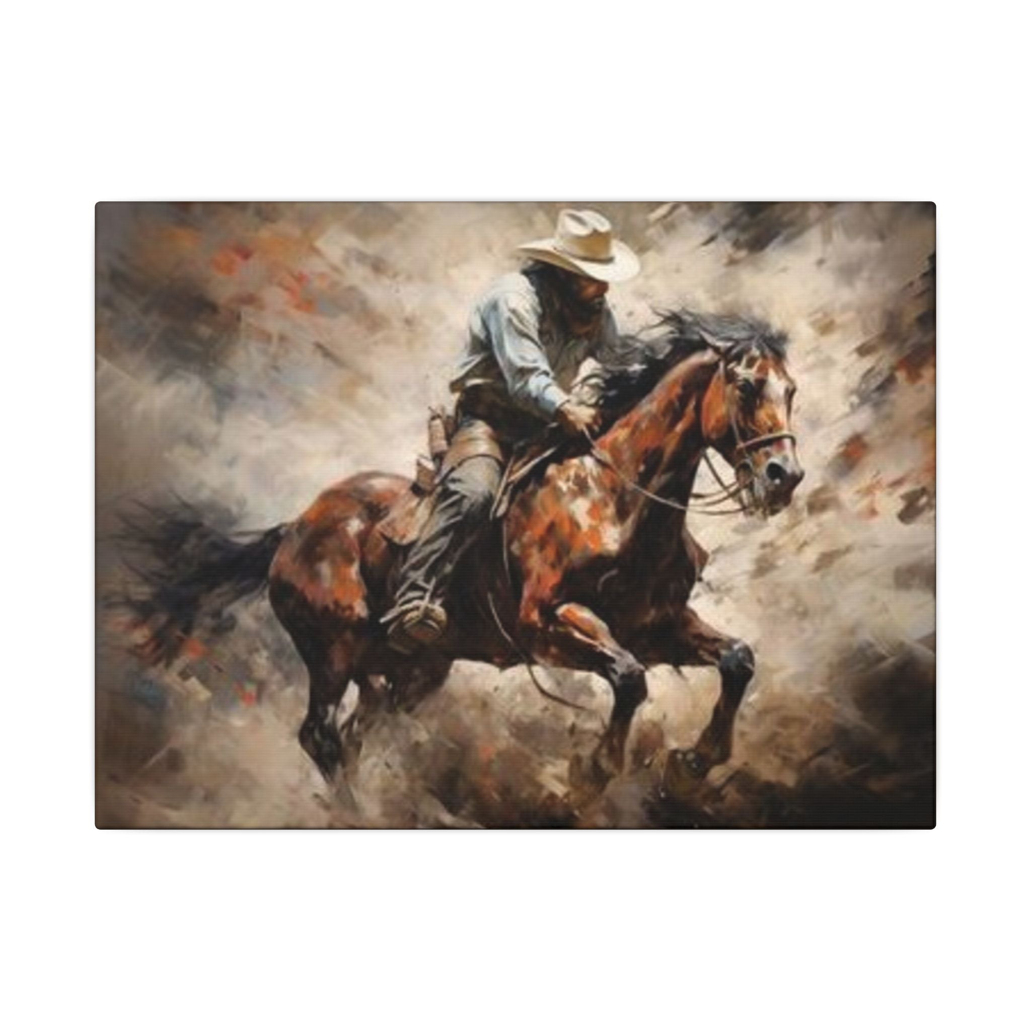 Cowboy on Galloping Horse Matte Canvas Wall Art — Western Rustic Home Decor