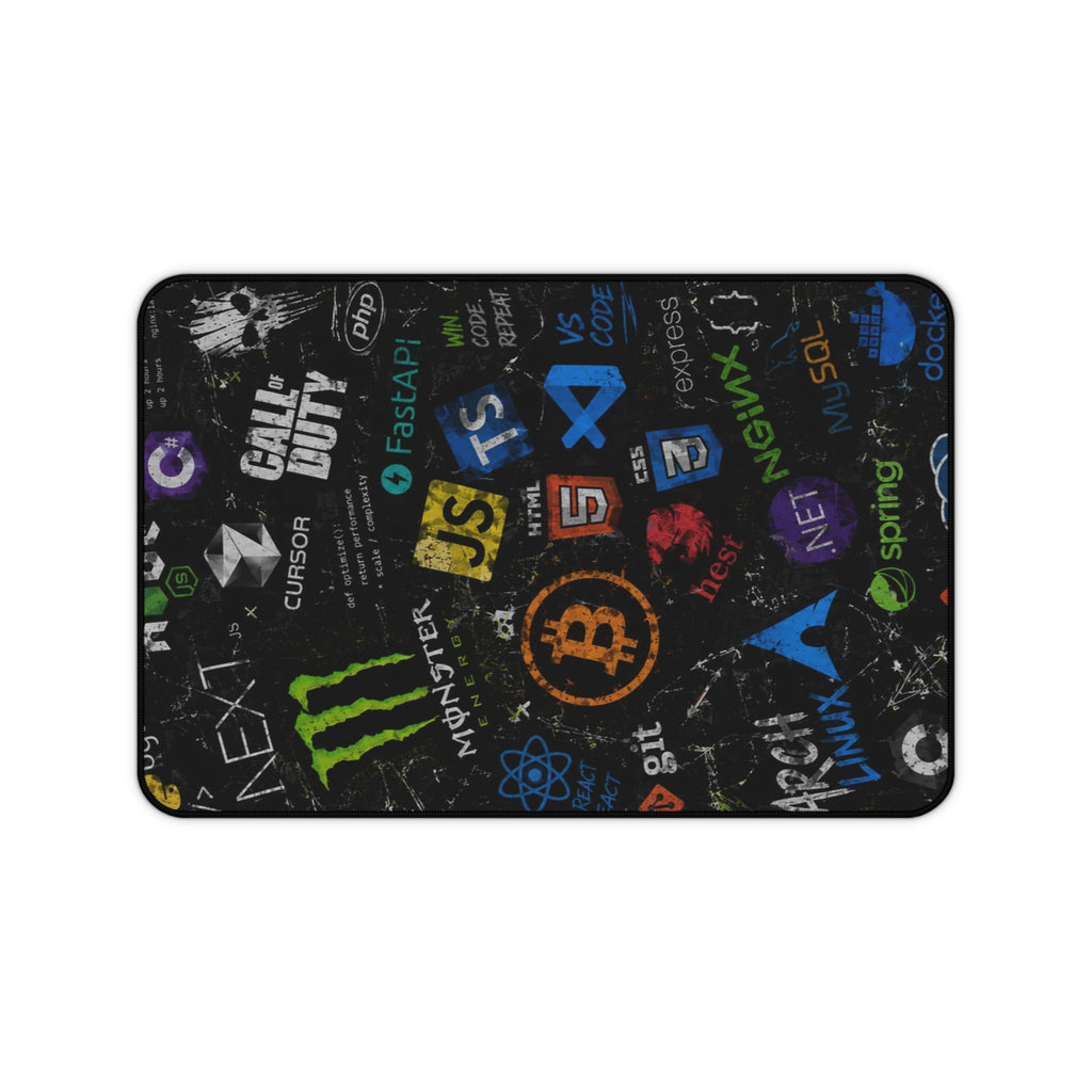 Programmer Icons Desk Mat — Tech Logo Gaming Mousepad for Developers