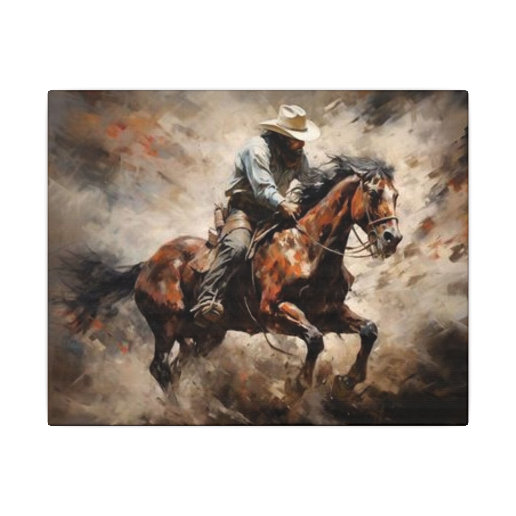 Cowboy on Galloping Horse Matte Canvas Wall Art — Western Rustic Home Decor