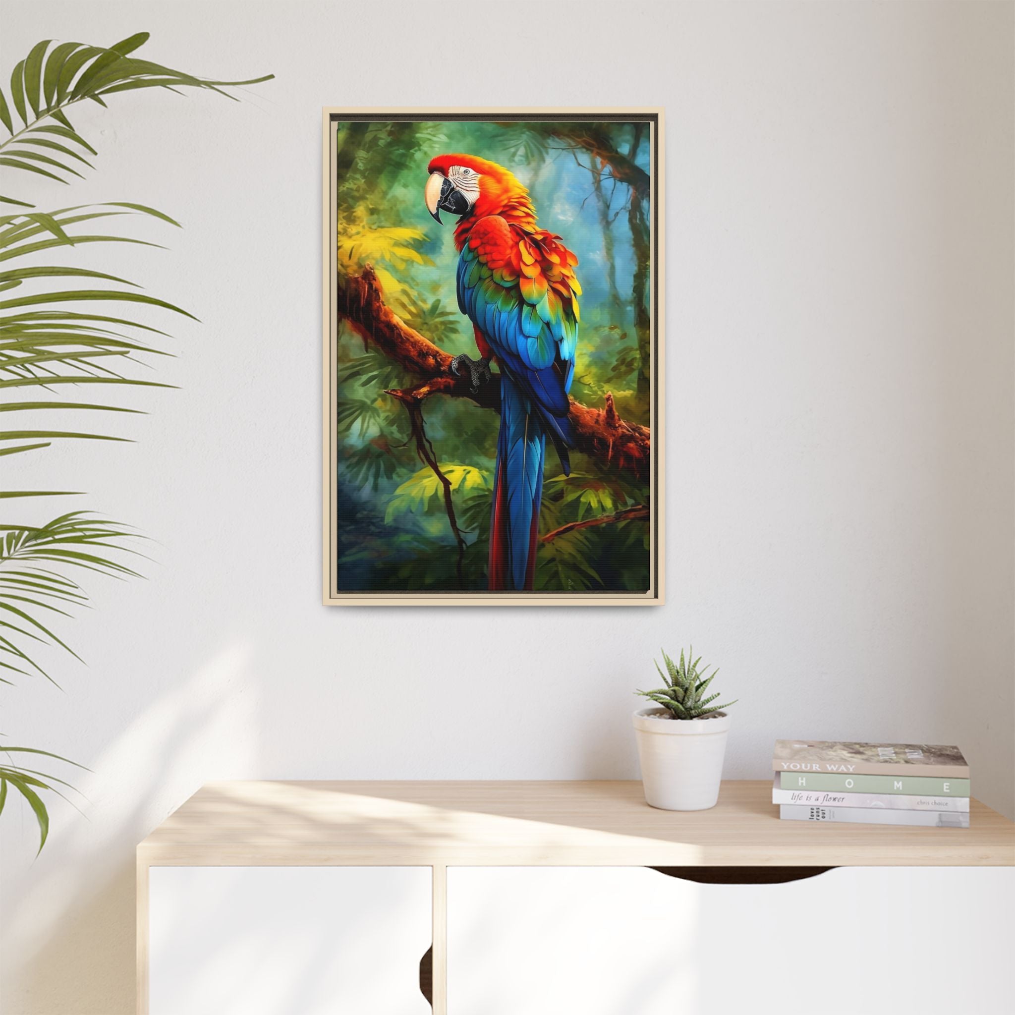Scarlet Macaw Tropical Canvas Print (Framed Matte)