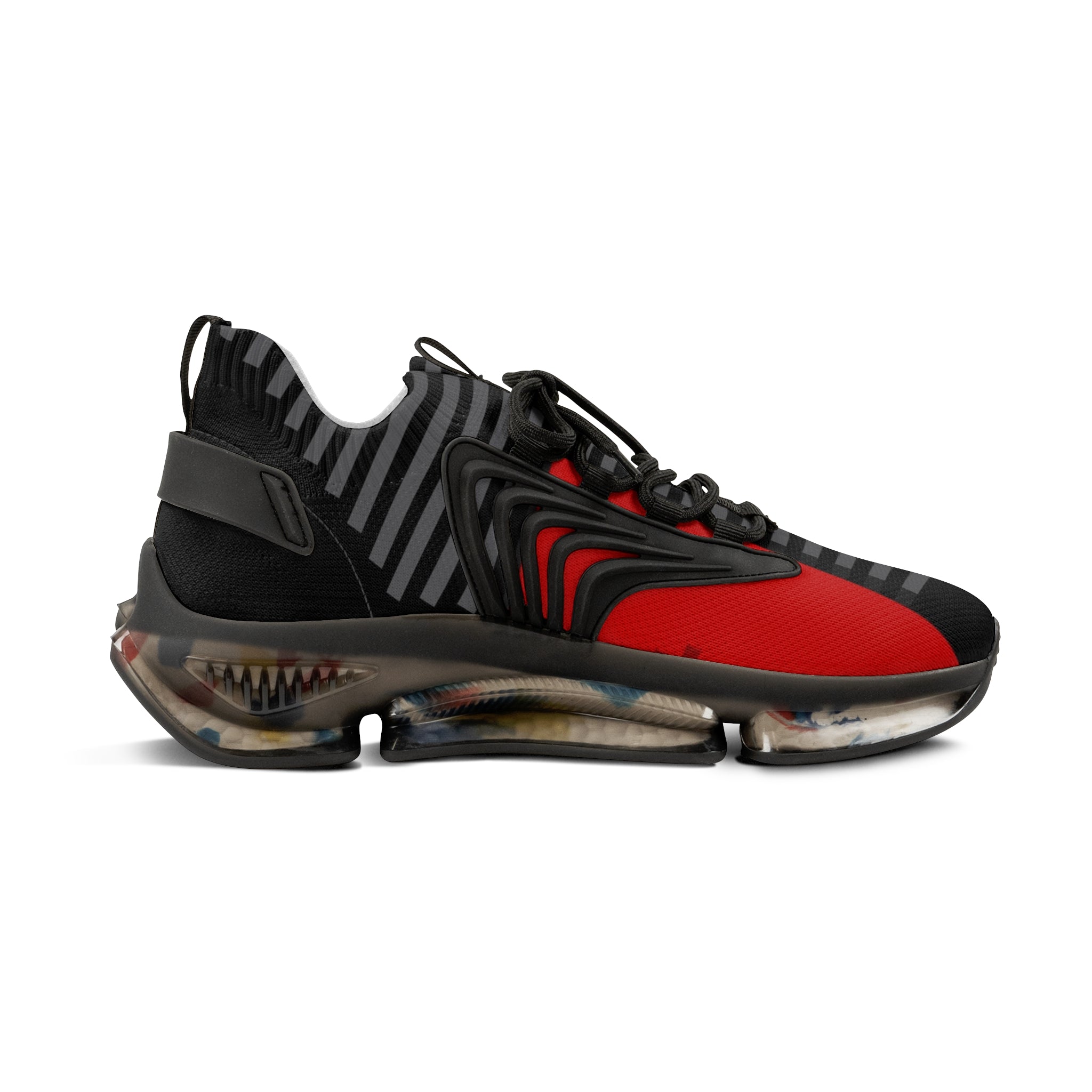 Men's Red & Black Mesh Running Sneakers — Breathable Athletic Shoes