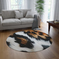 Leopard Print Round Rug — Faux Fur Animal Print Accent Mat