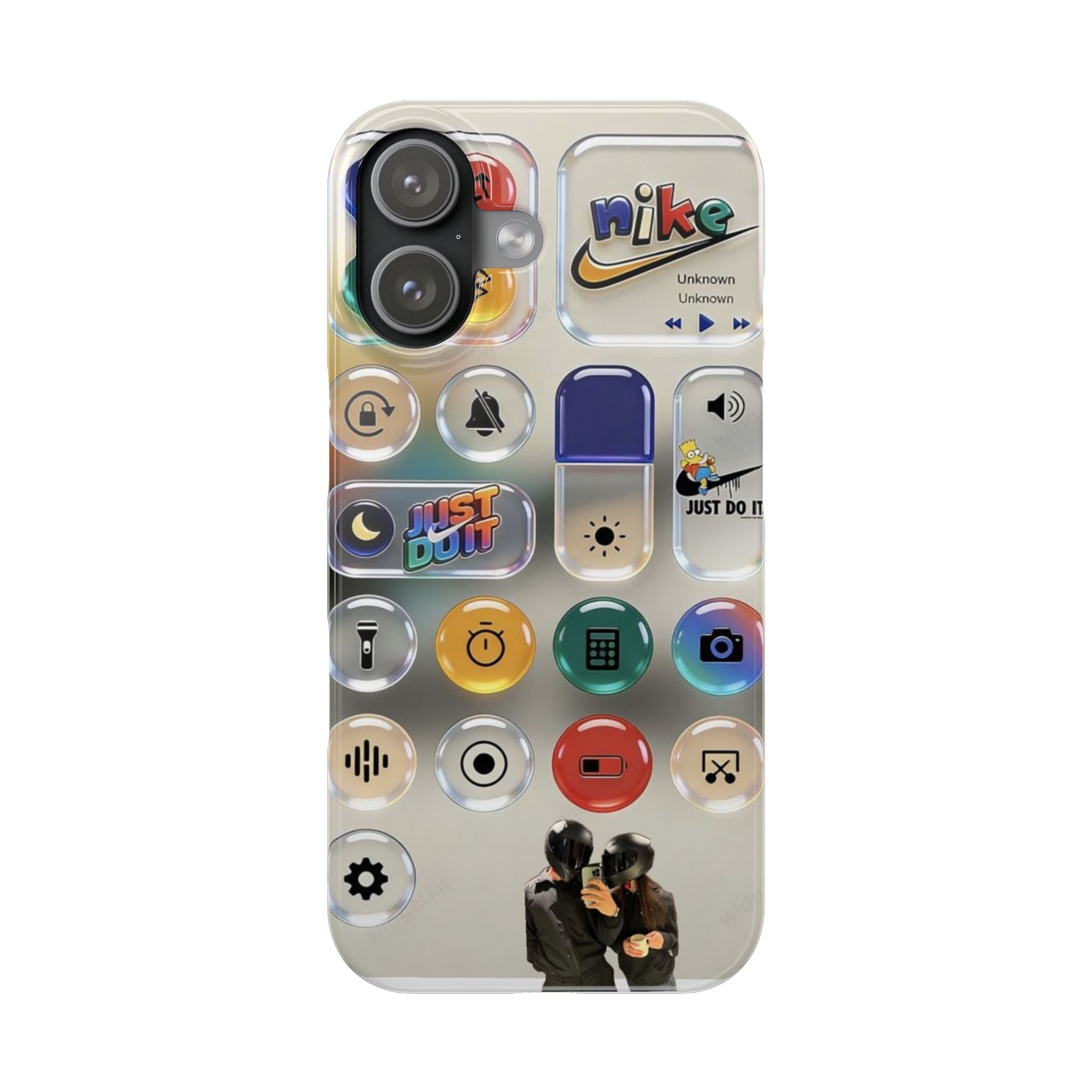 Slim Phone Case — Playful App Button Collage with 'Just Do It' Nike Accent