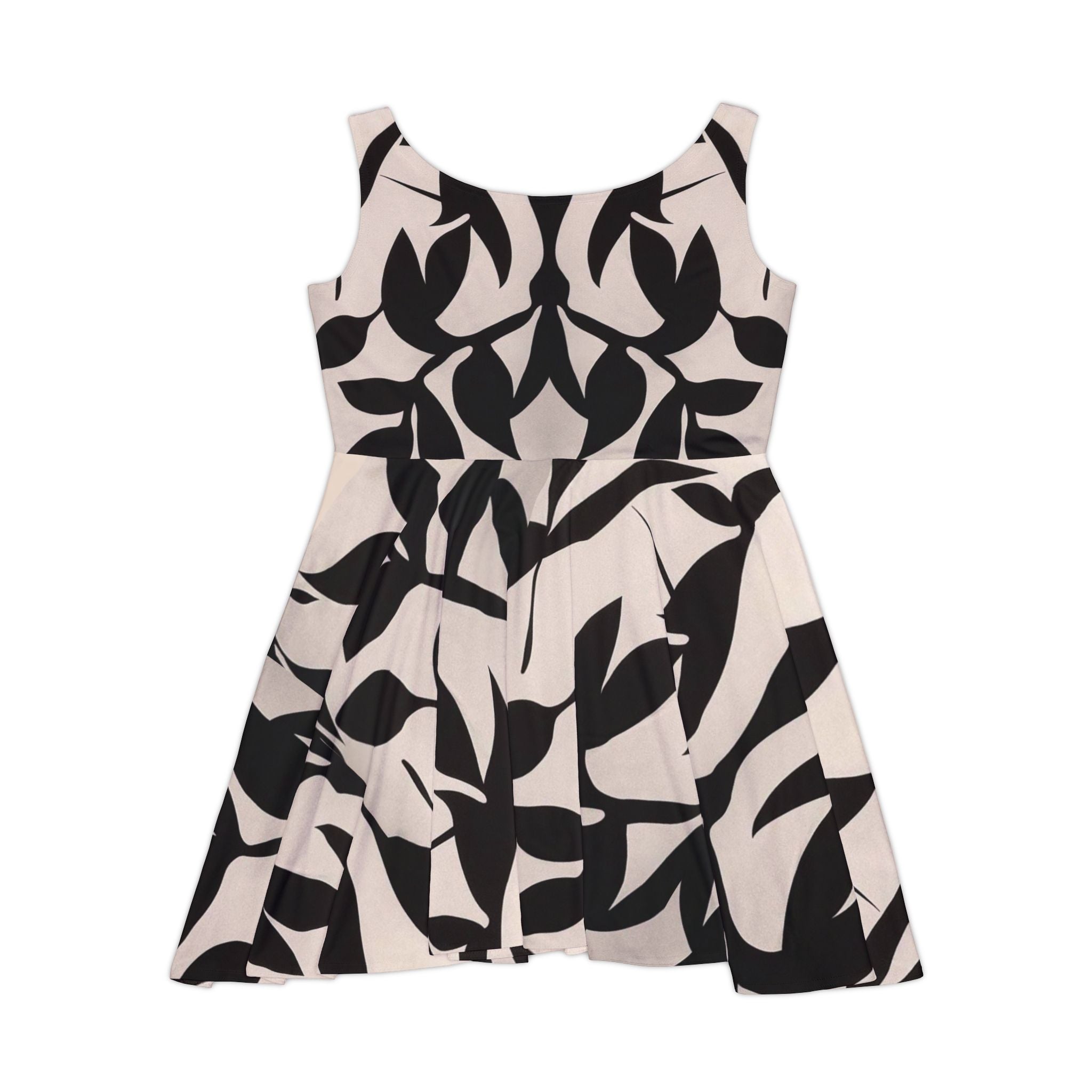 Floral Silhouette Skater Dress — Black Leaf Print