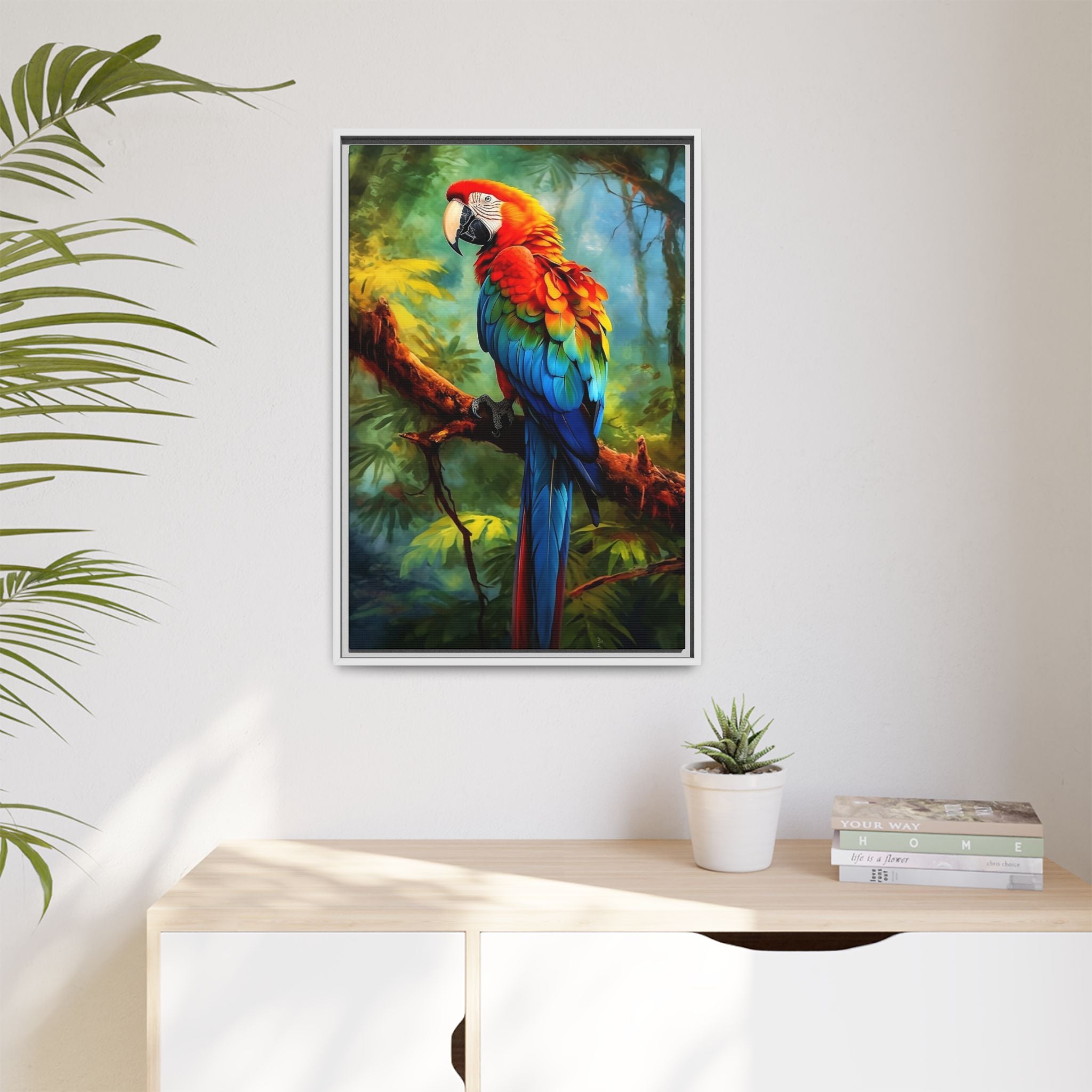 Scarlet Macaw Tropical Canvas Print (Framed Matte)