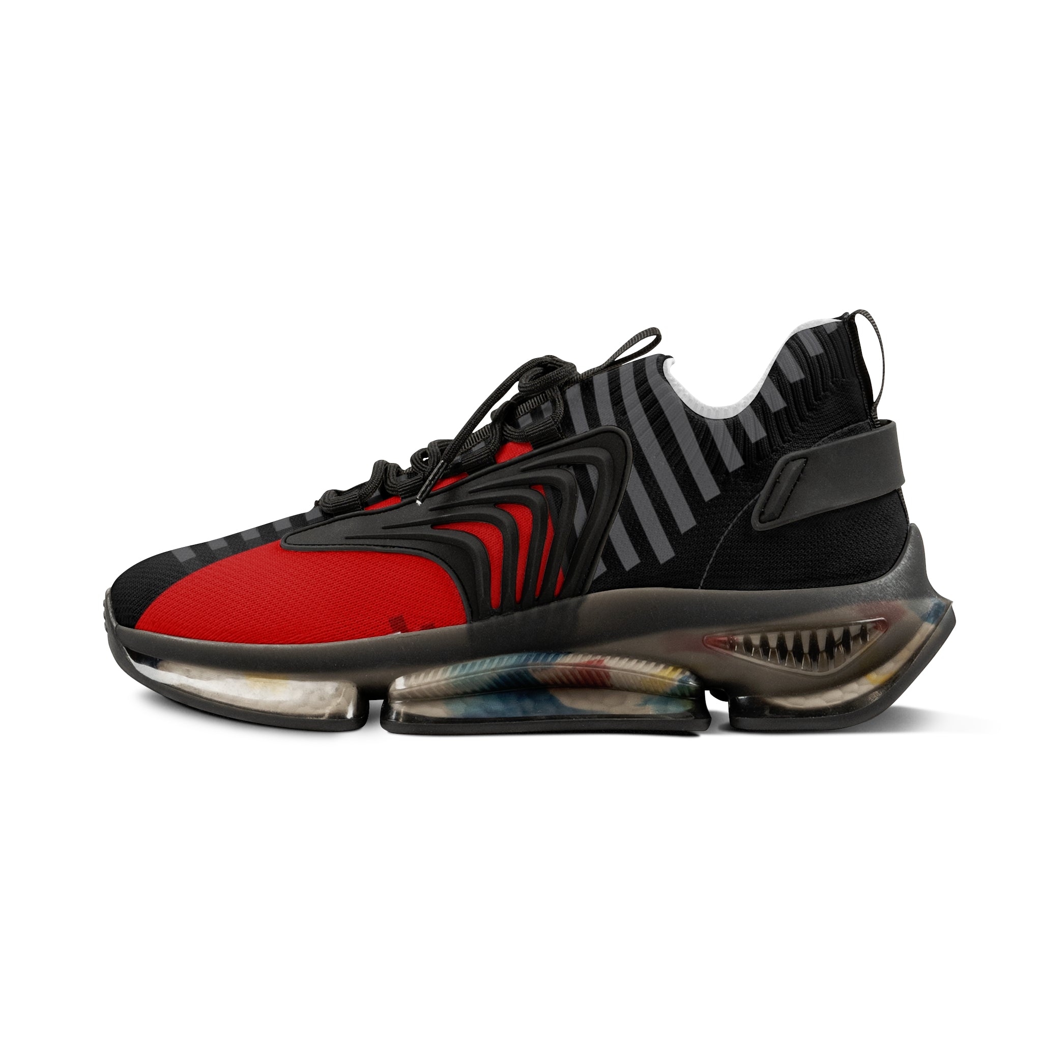 Men's Red & Black Mesh Running Sneakers — Breathable Athletic Shoes