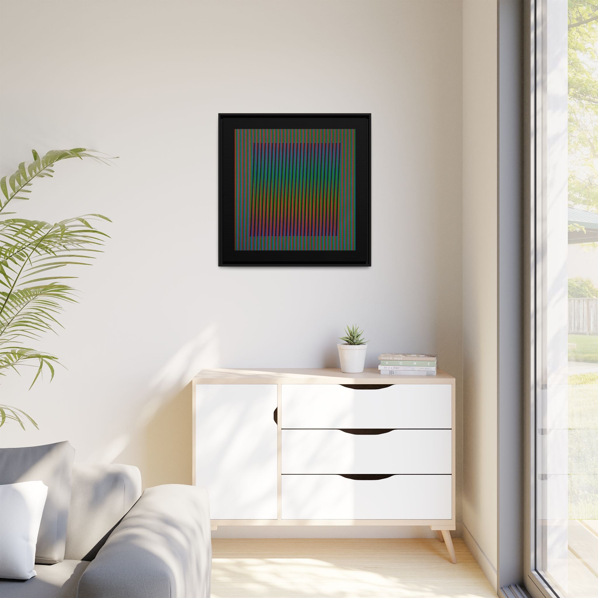 Framed Matte Canvas — Rainbow Op Art Square