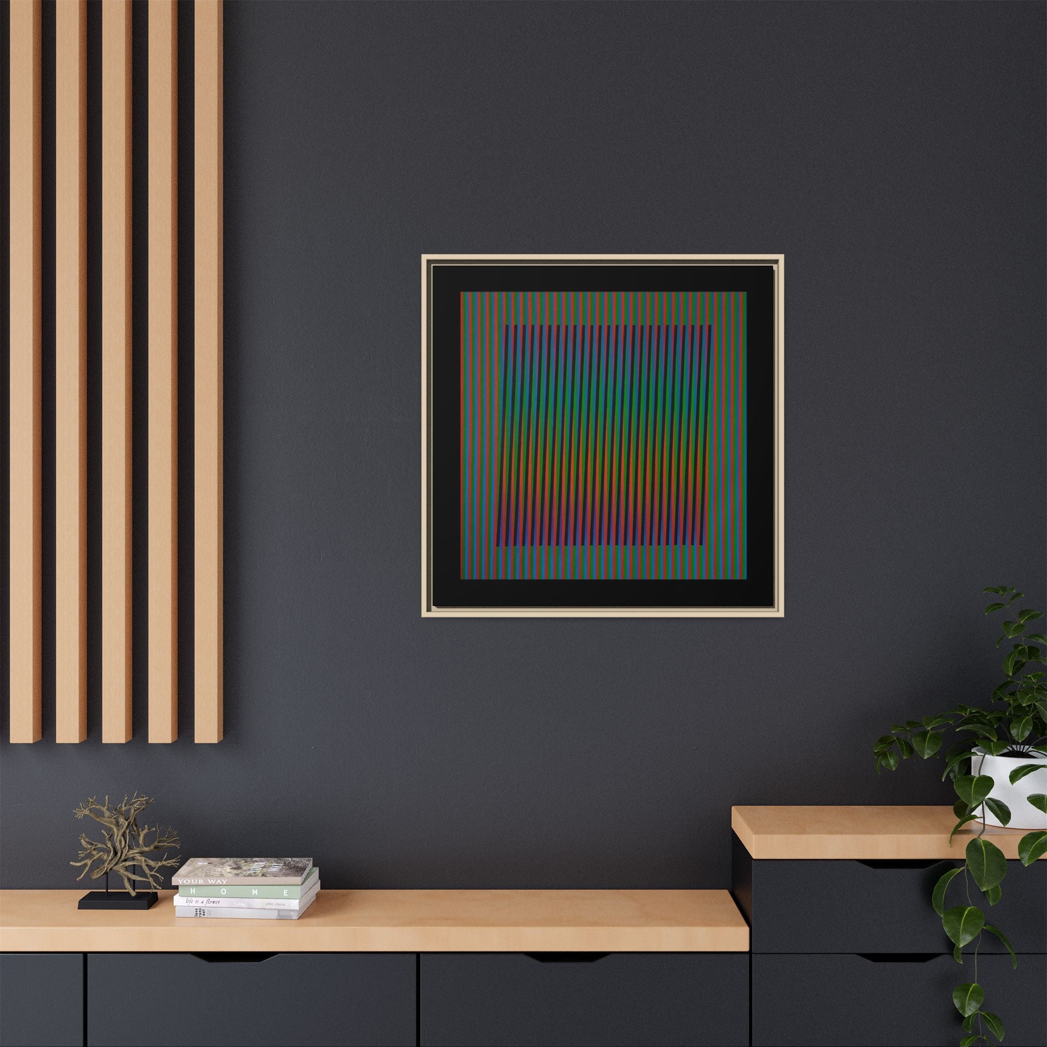 Framed Matte Canvas — Rainbow Op Art Square