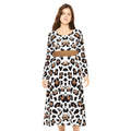 Leopard Print Long-Sleeve Luxury Dress — Flared A-Line Skirt, Animal Print Performance Wear