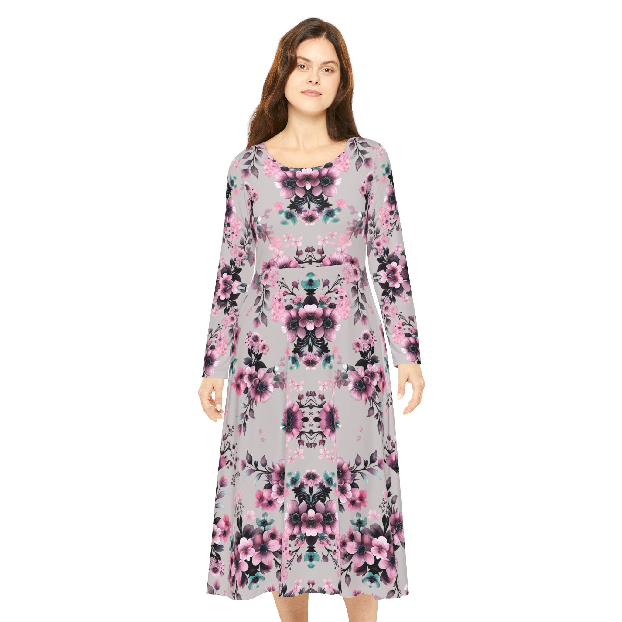 Copy of Floral Pink Kaleidoscope Long Sleeve luxury Dress