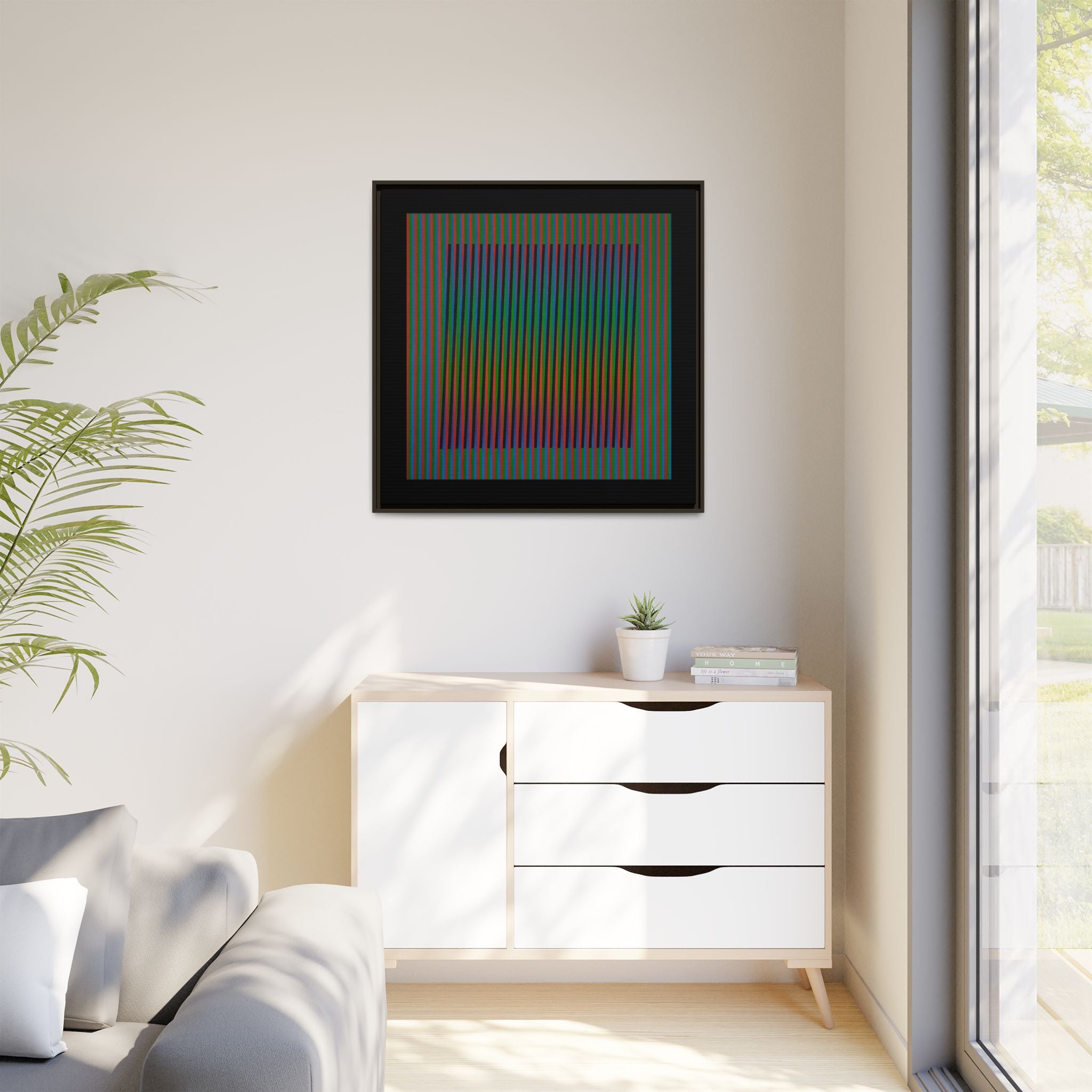 Framed Matte Canvas — Rainbow Op Art Square