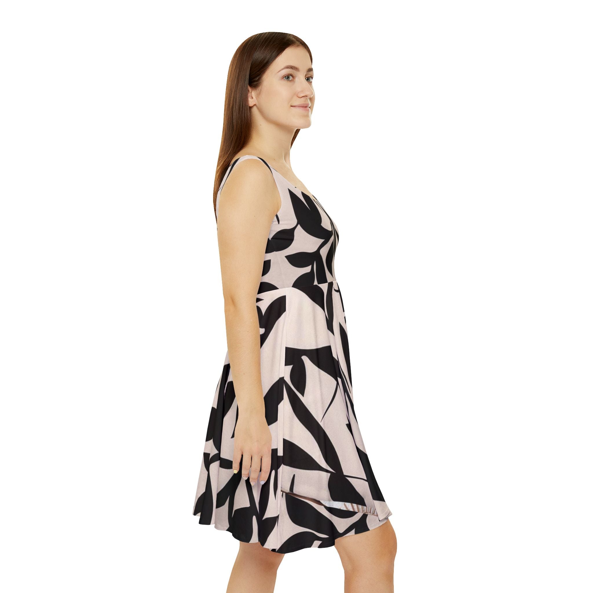 Floral Silhouette Skater Dress — Black Leaf Print