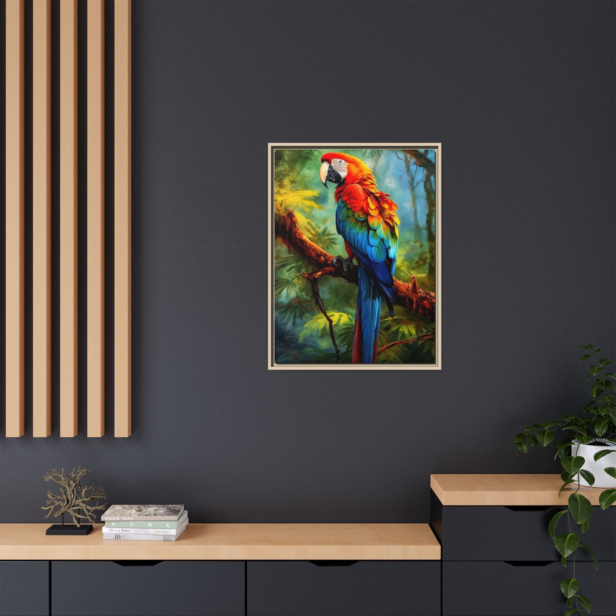 Scarlet Macaw Tropical Canvas Print (Framed Matte)