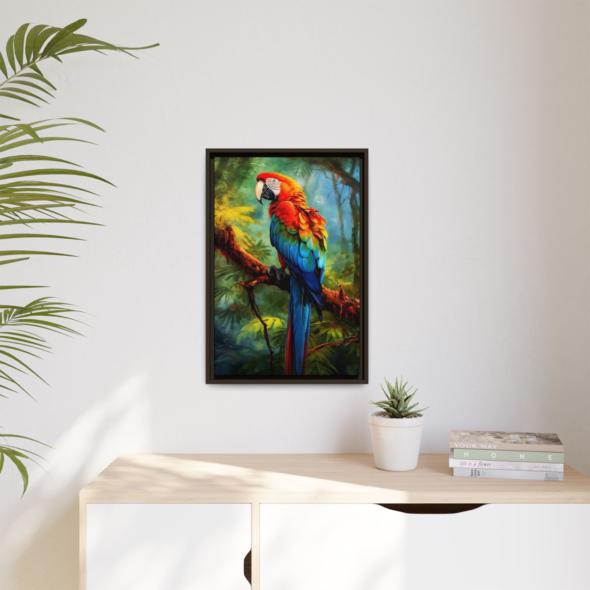 Scarlet Macaw Tropical Canvas Print (Framed Matte)