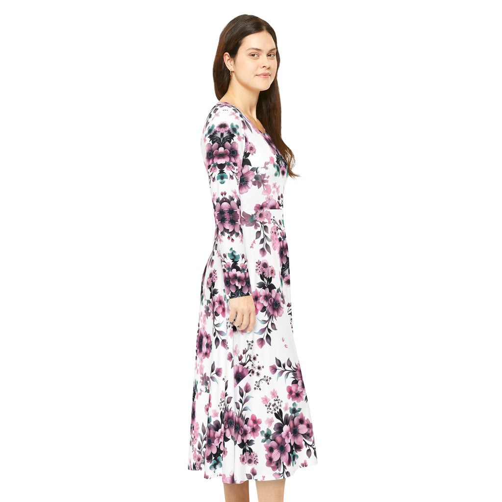 Floral Pink Kaleidoscope Long Sleeve luxury Dress