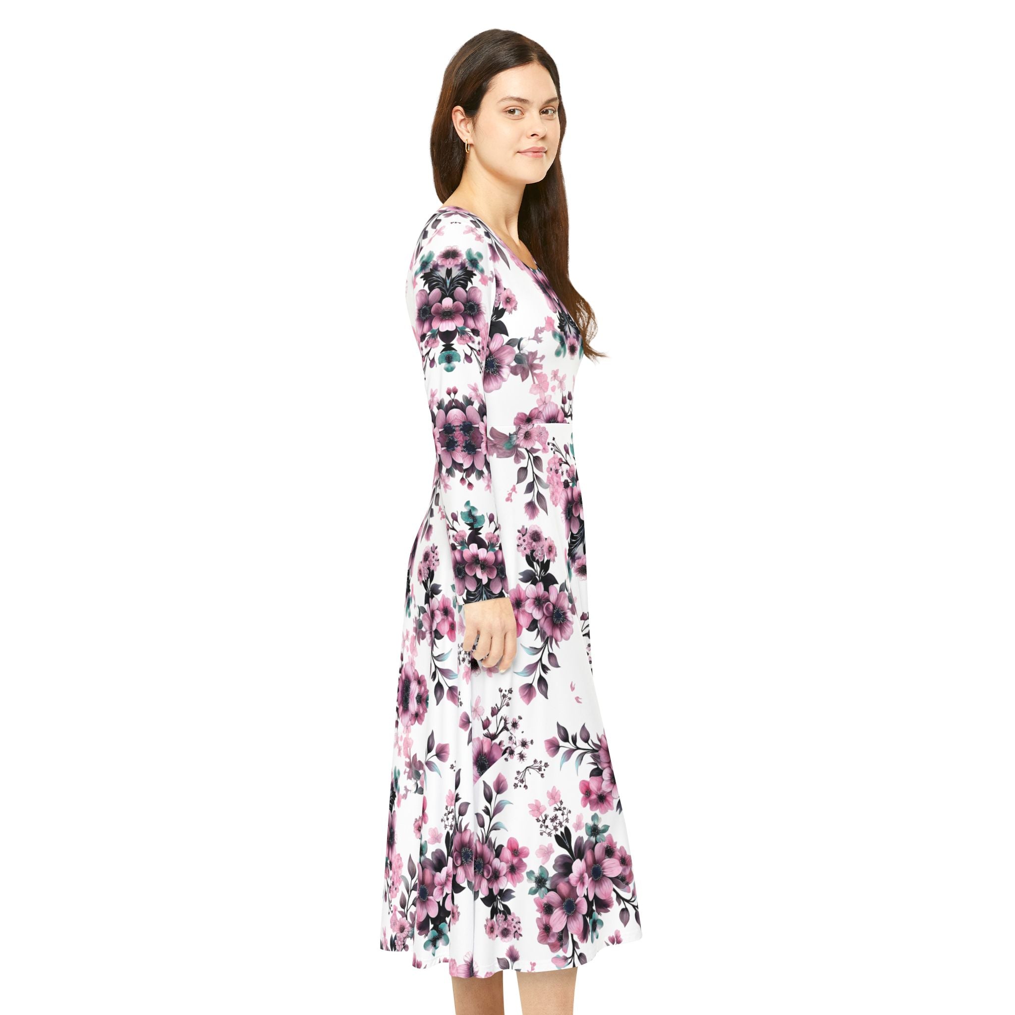 Floral Pink Kaleidoscope Long Sleeve luxury Dress