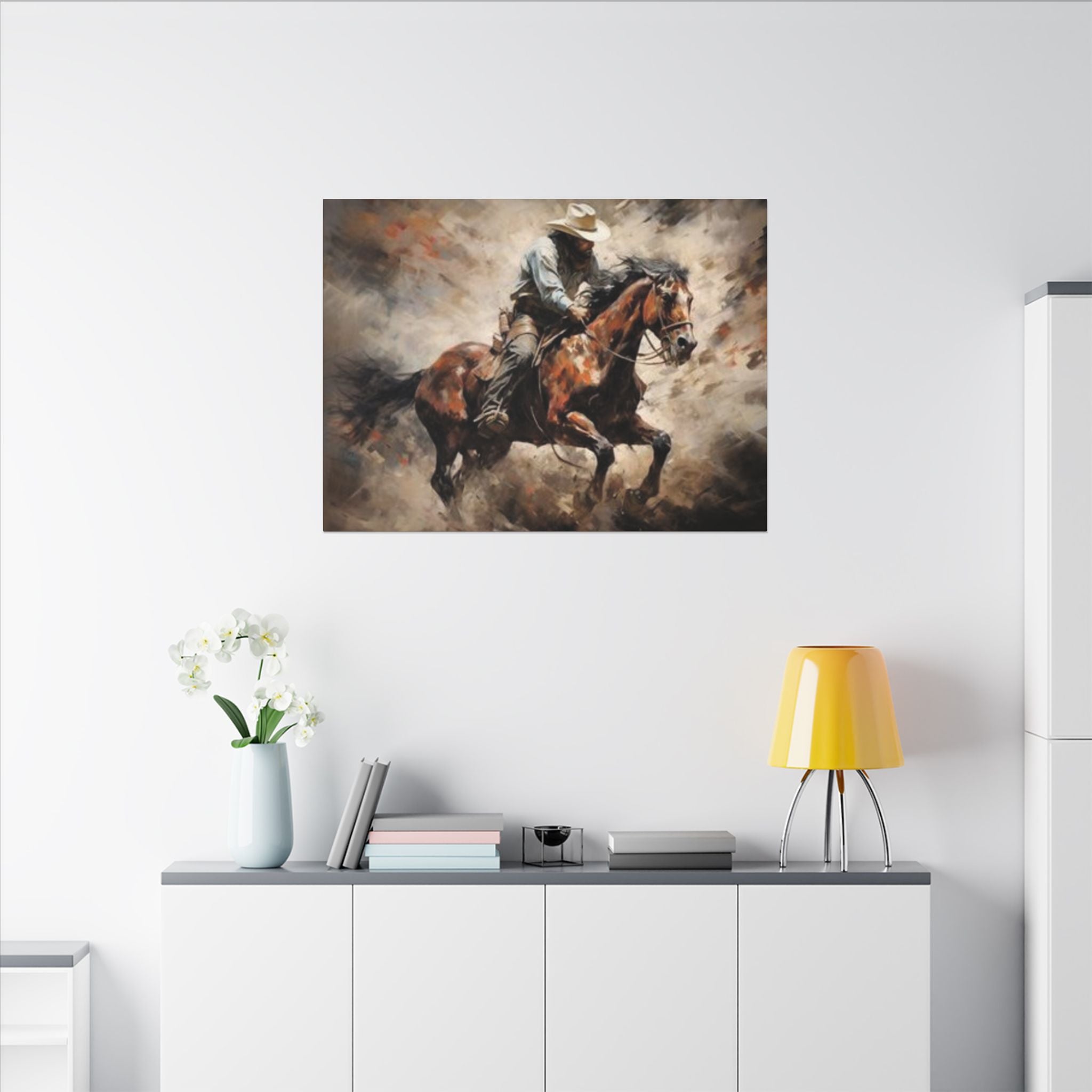 Cowboy on Galloping Horse Matte Canvas Wall Art — Western Rustic Home Decor