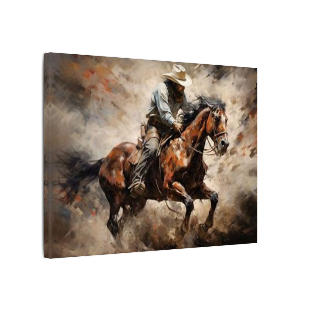 Cowboy on Galloping Horse Matte Canvas Wall Art — Western Rustic Home Decor