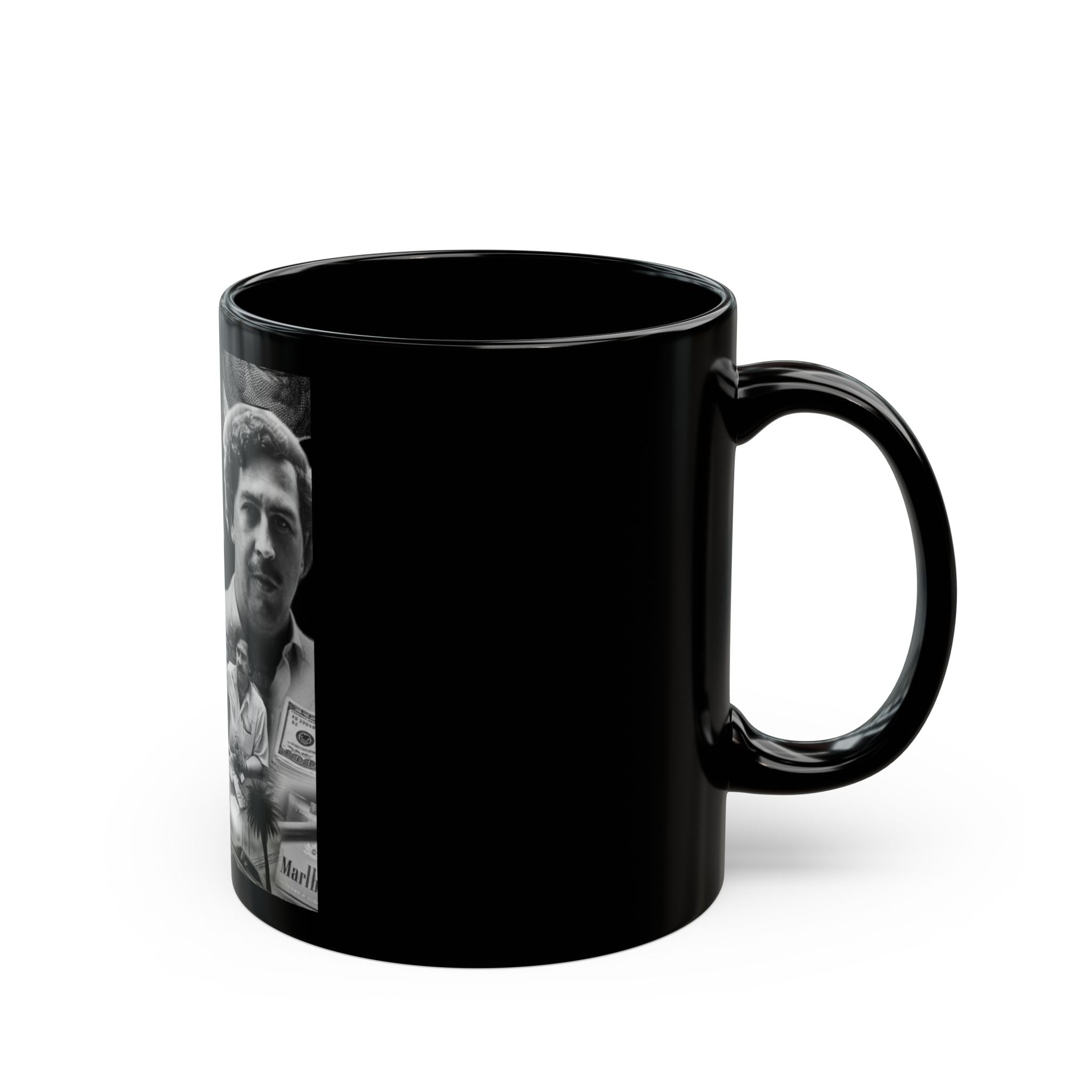 Black Ceramic Mug — Vintage Crime Collage "Plata o Plomo" Design (11oz/15oz)