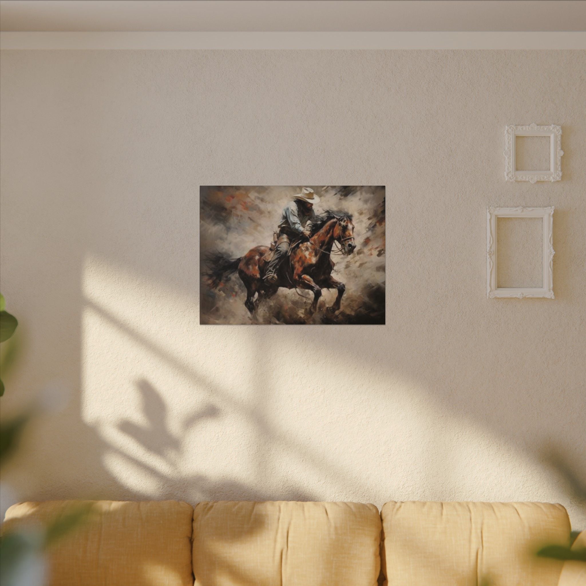 Cowboy on Galloping Horse Matte Canvas Wall Art — Western Rustic Home Decor