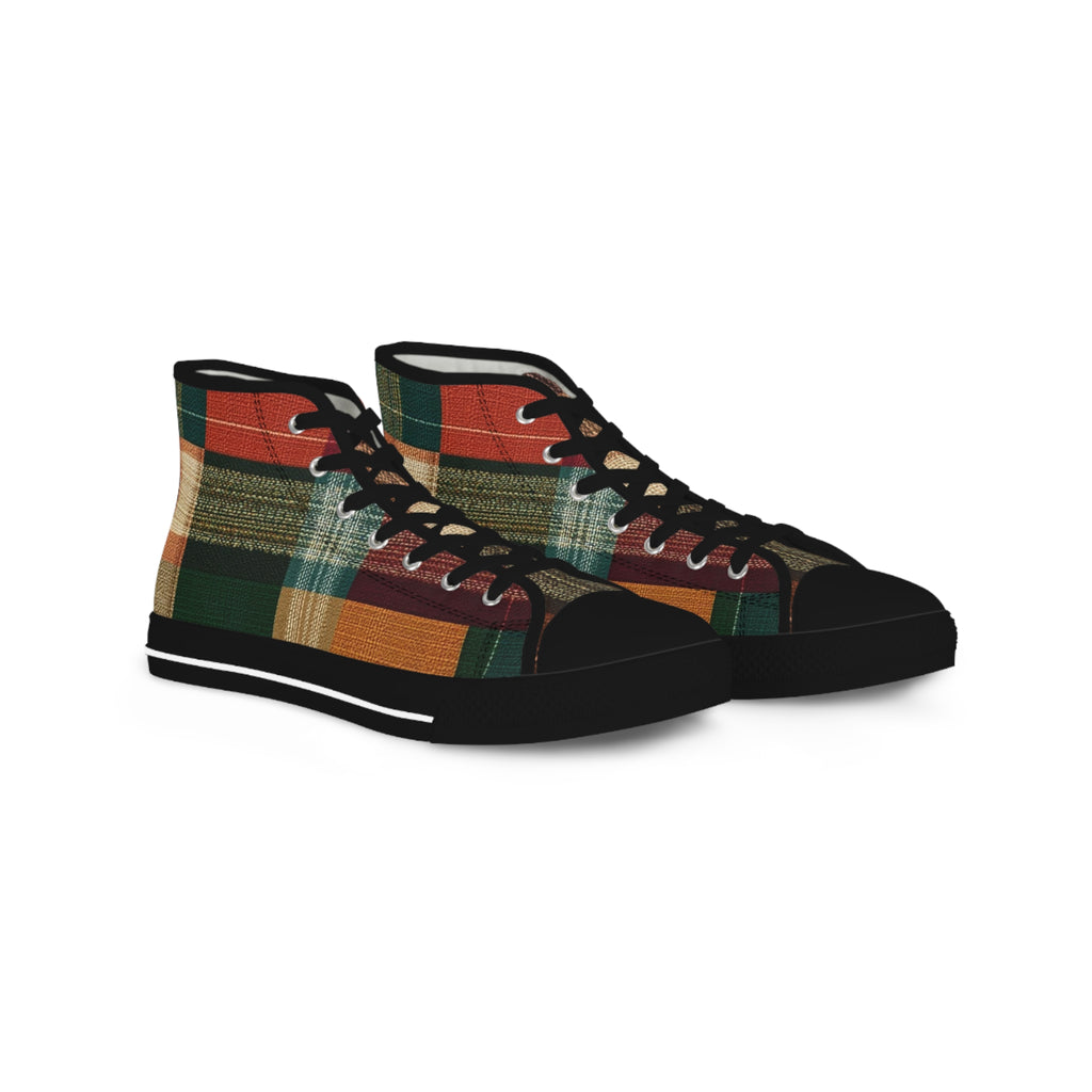 Plaid High-Top Sneakers — Rustic Autumn Check Men's Shoes