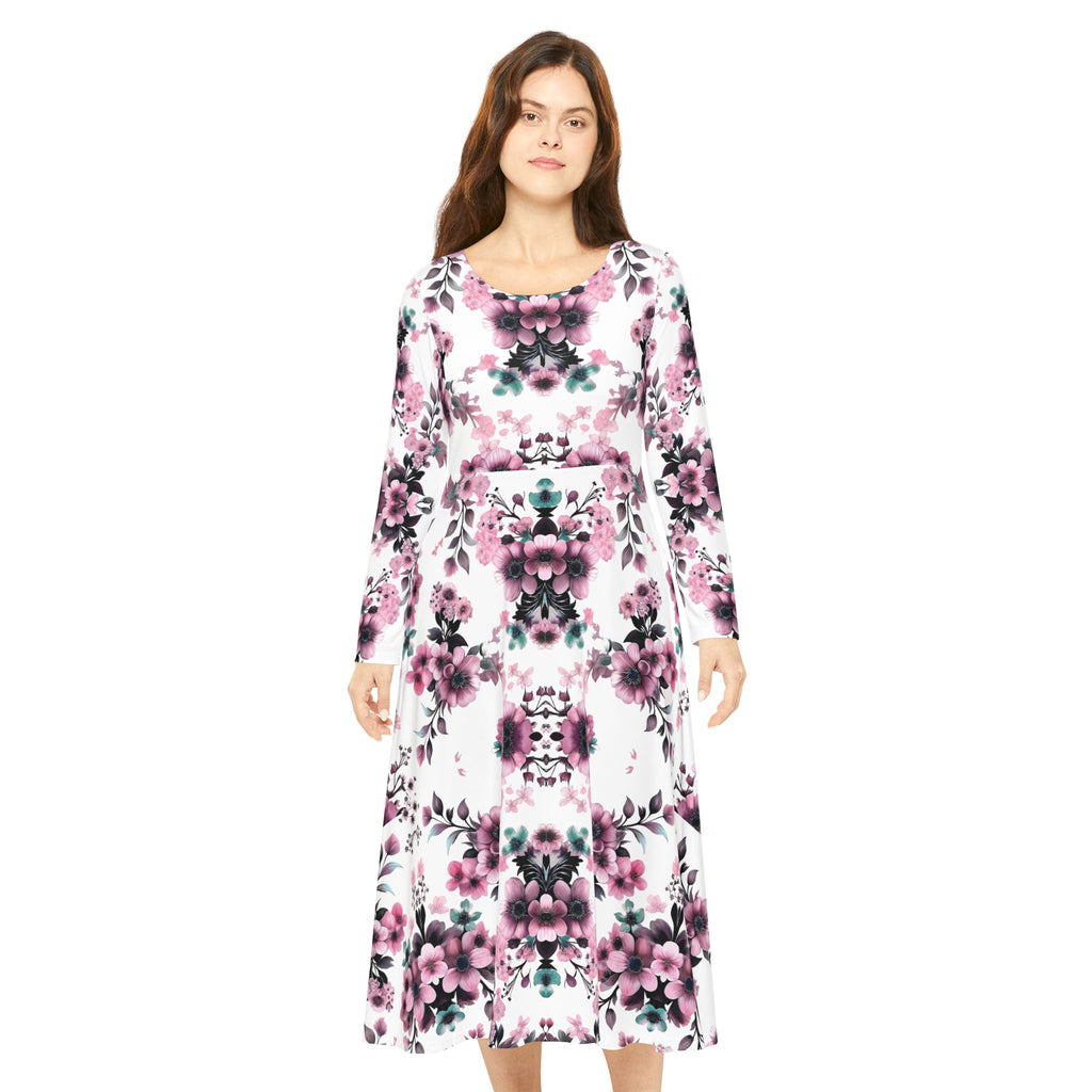 Floral Pink Kaleidoscope Long Sleeve luxury Dress