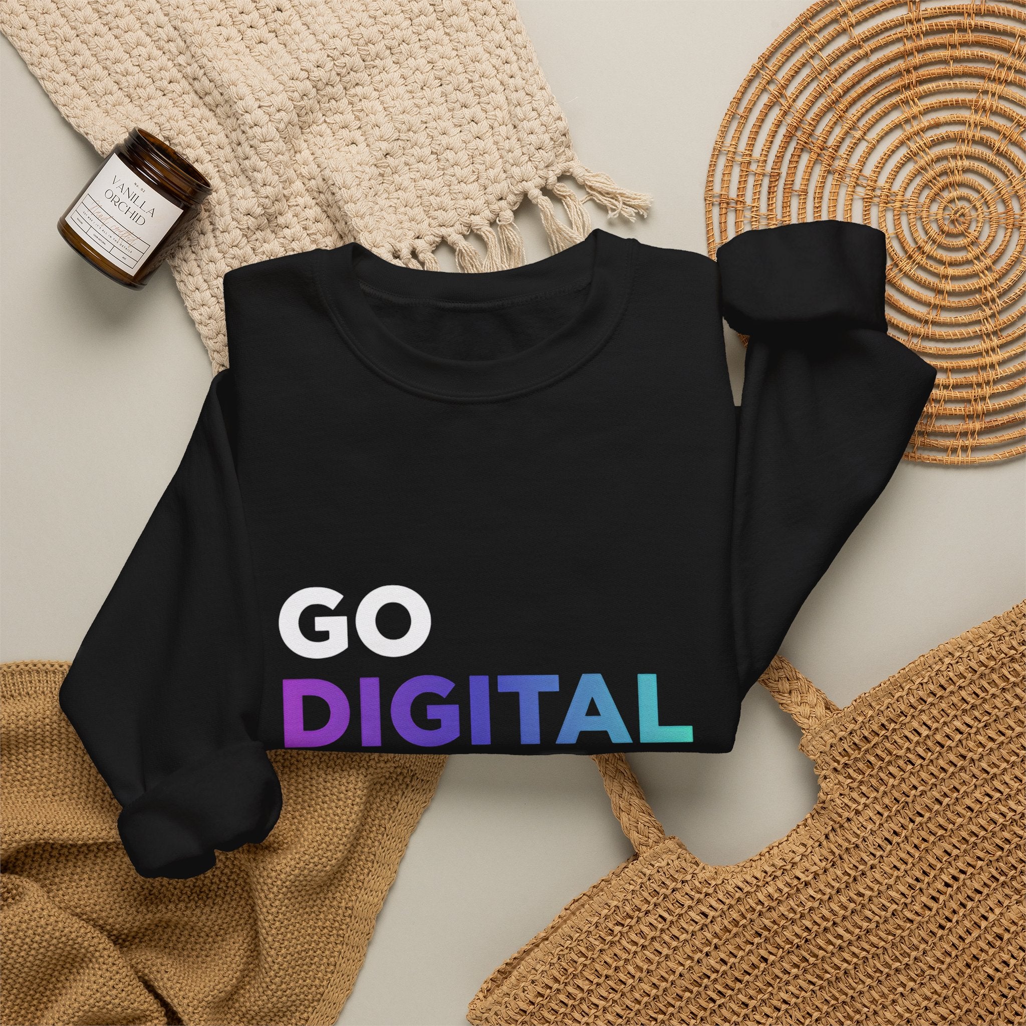 Go Digital Now Crewneck Sweatshirt — Tech-Inspired Graphic Pullover for Digital Creators