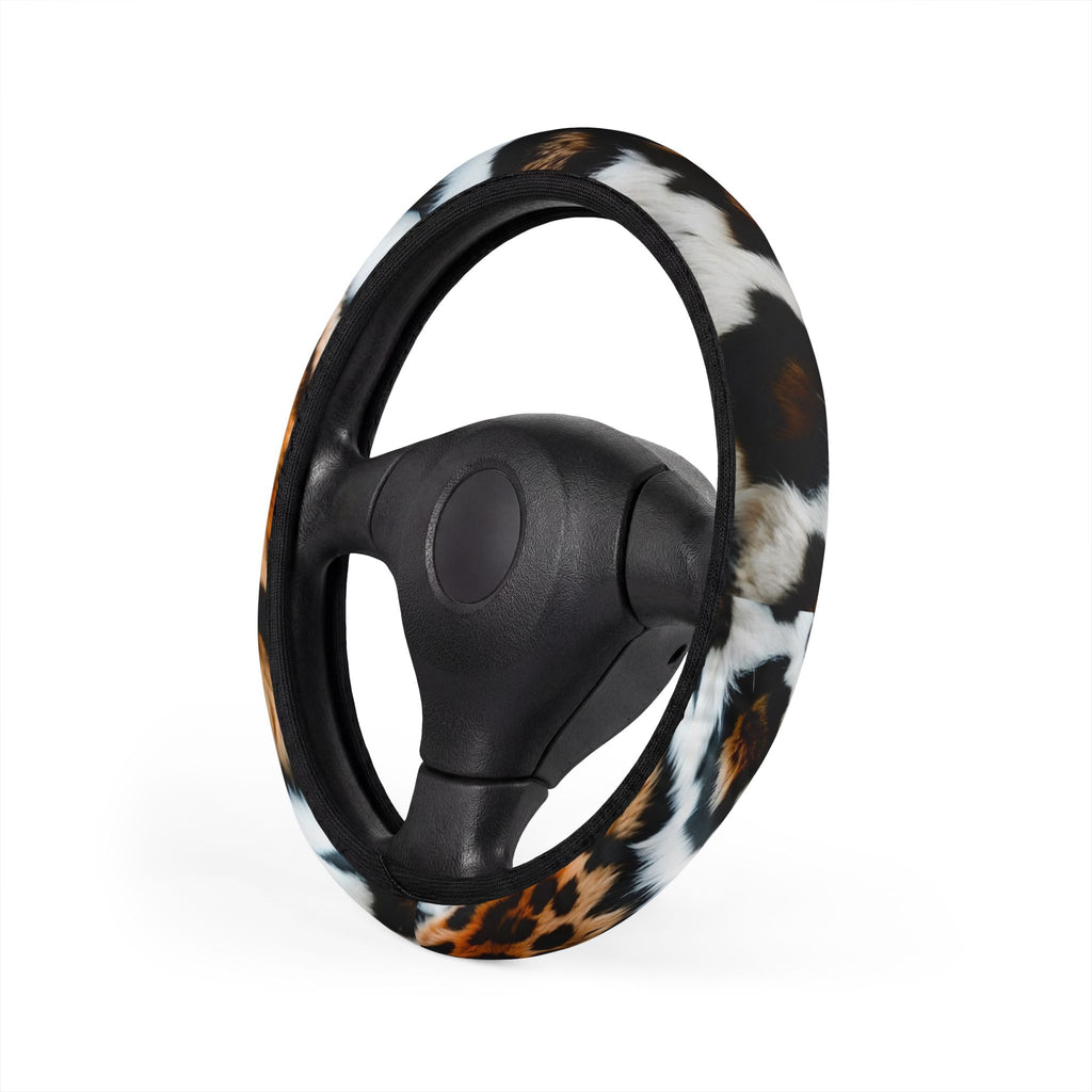Leopard Print Steering Wheel Cover — Faux Fur Warm Grip for Car Interior