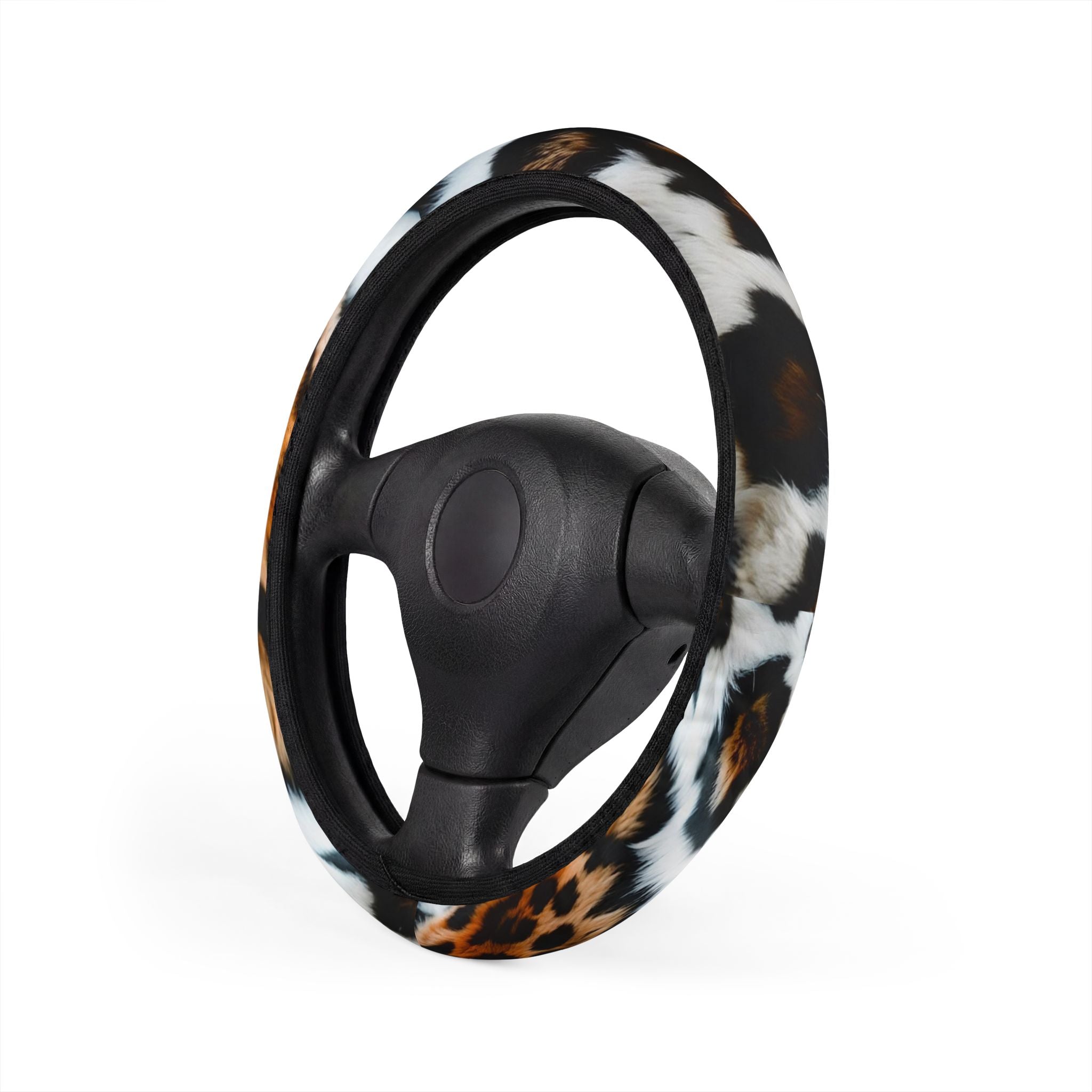 Leopard Print Steering Wheel Cover — Faux Fur Warm Grip for Car Interior
