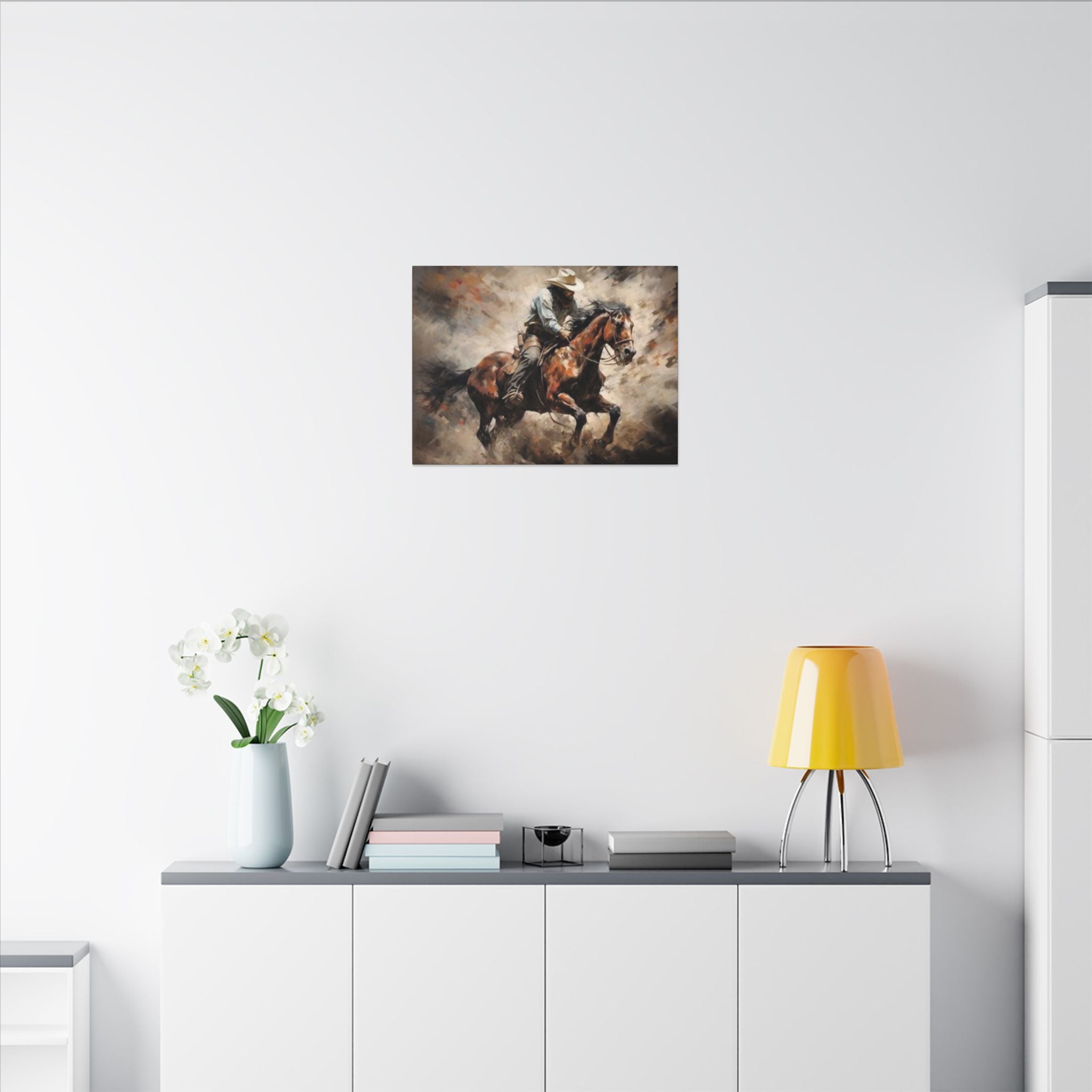 Cowboy on Galloping Horse Matte Canvas Wall Art — Western Rustic Home Decor