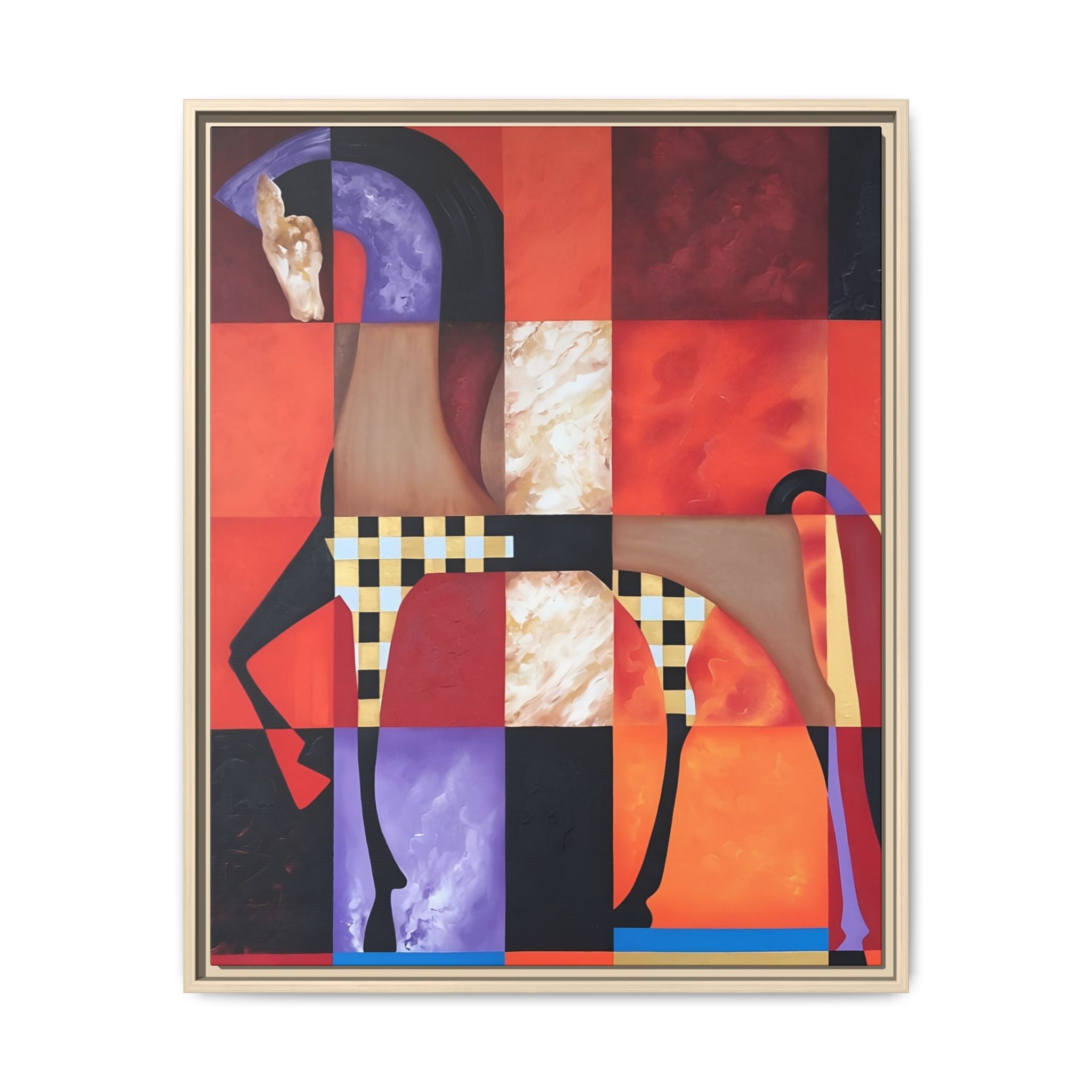 Abstract Geometric Horse Framed Canvas Art — Modern Colorful Wall Decor