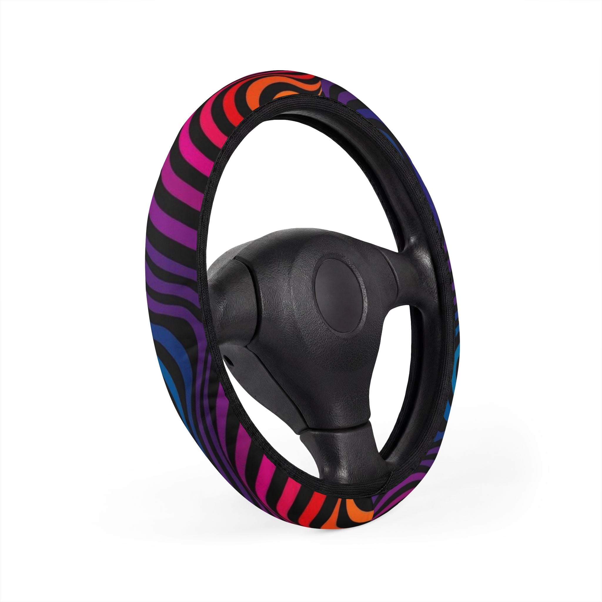 Colorful Zebra Stripe Steering Wheel Cover — Neon Rainbow Car Accessory