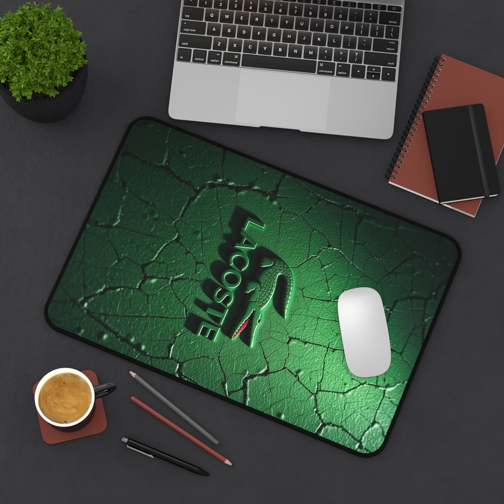 Lacoste Green Croc Desk Mat — Textured Gaming & Office Mouse Pad