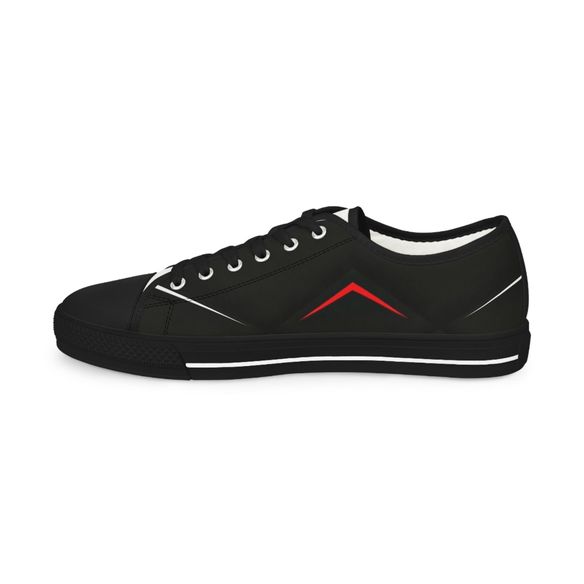 Men's Low Top Sneakers — Black Minimalist Casual Canvas Shoes with Red Accent
