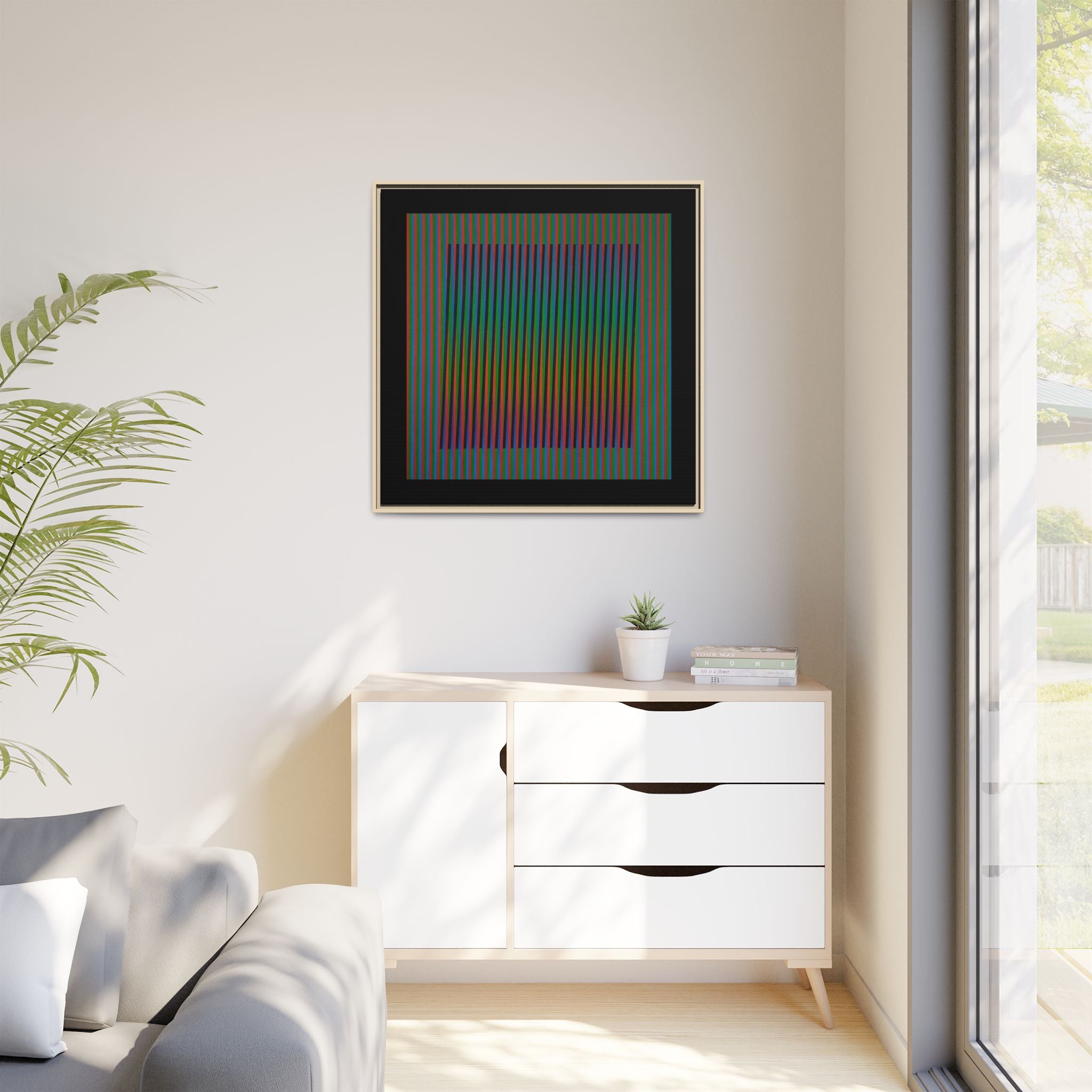 Framed Matte Canvas — Rainbow Op Art Square