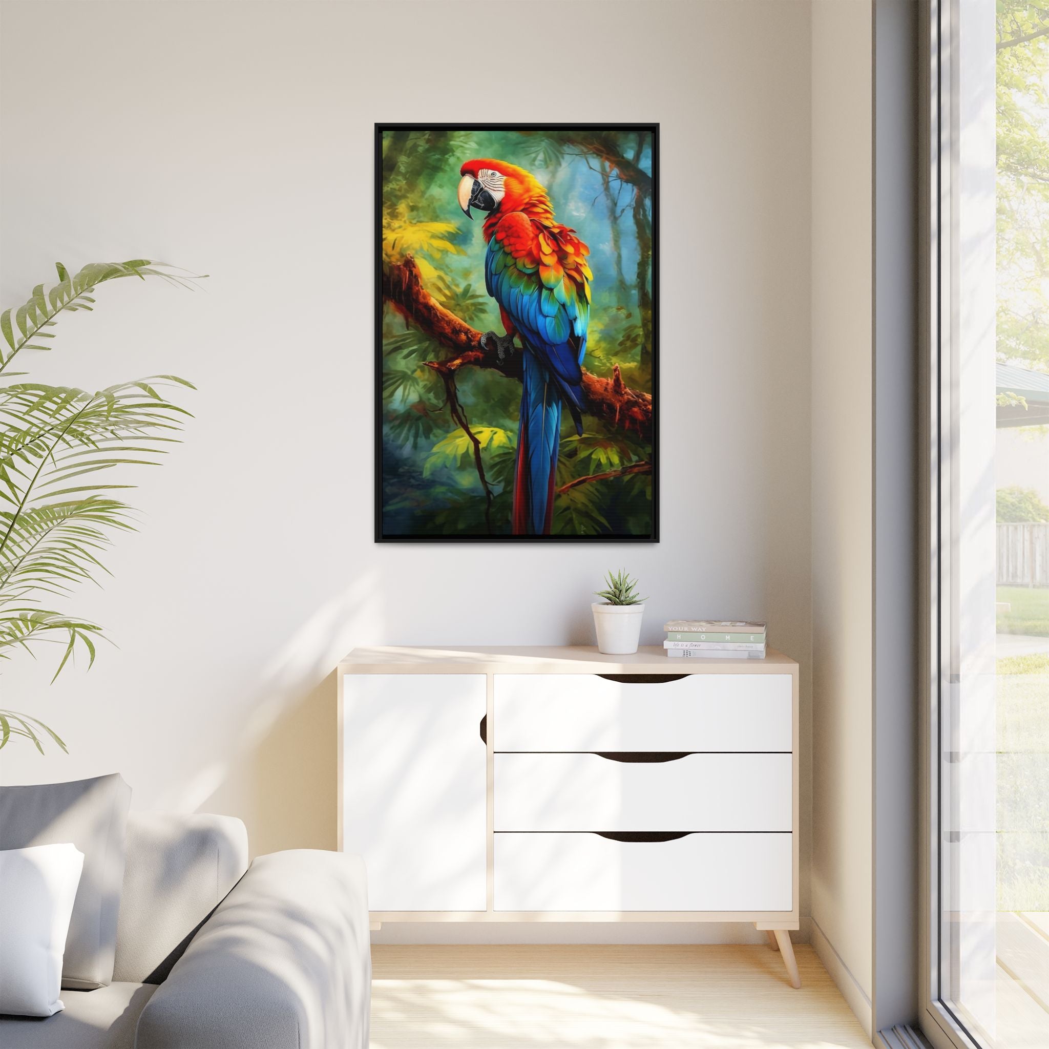Scarlet Macaw Tropical Canvas Print (Framed Matte)
