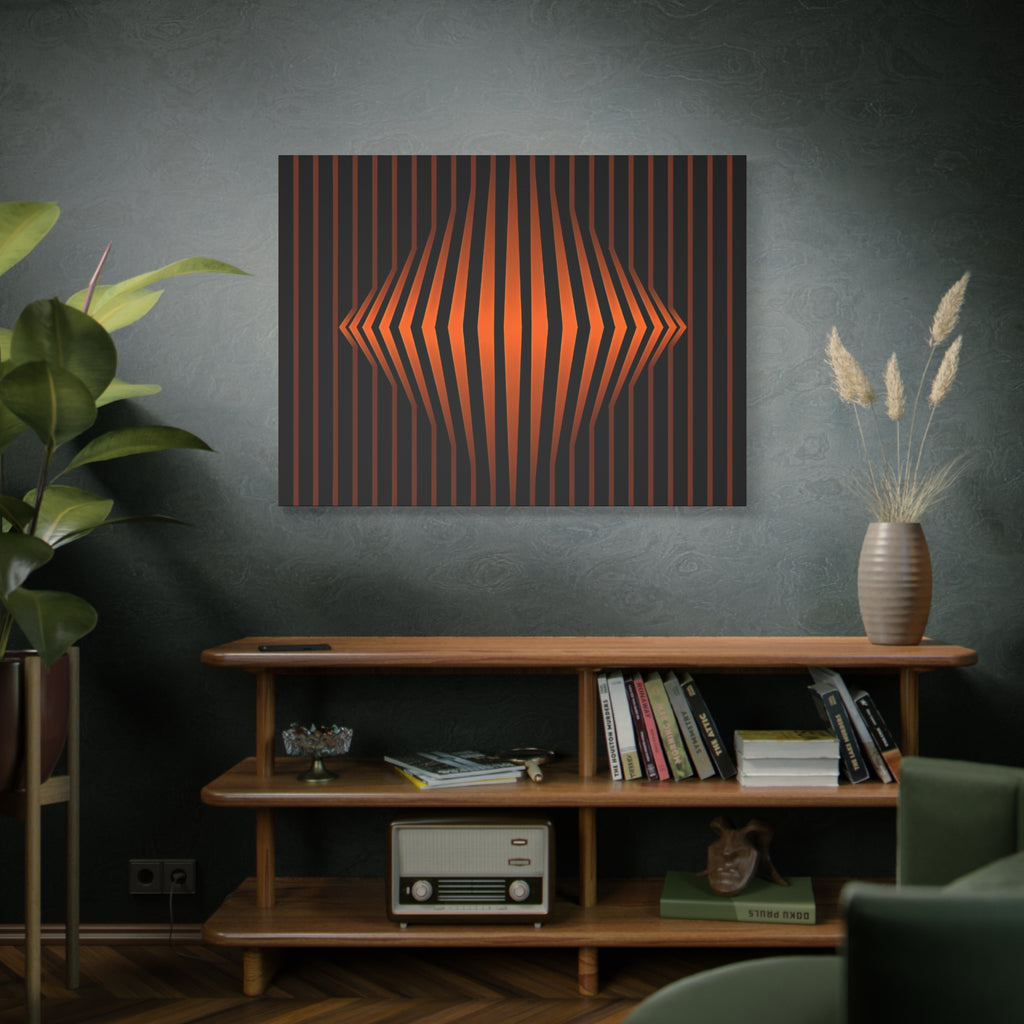 Optical Orange Stripe Canvas Wall Art – Geometric Mid-Century Abstract