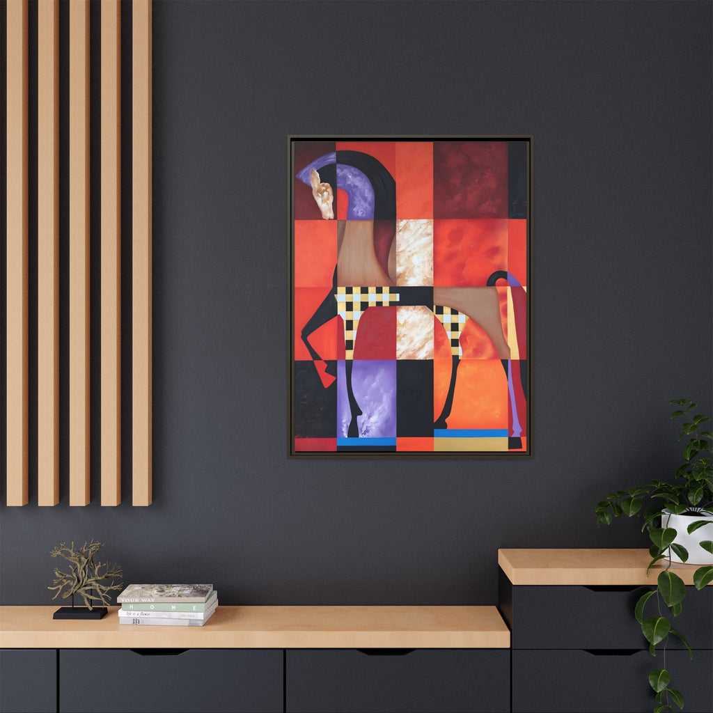 Abstract Geometric Horse Framed Canvas Art — Modern Colorful Wall Decor
