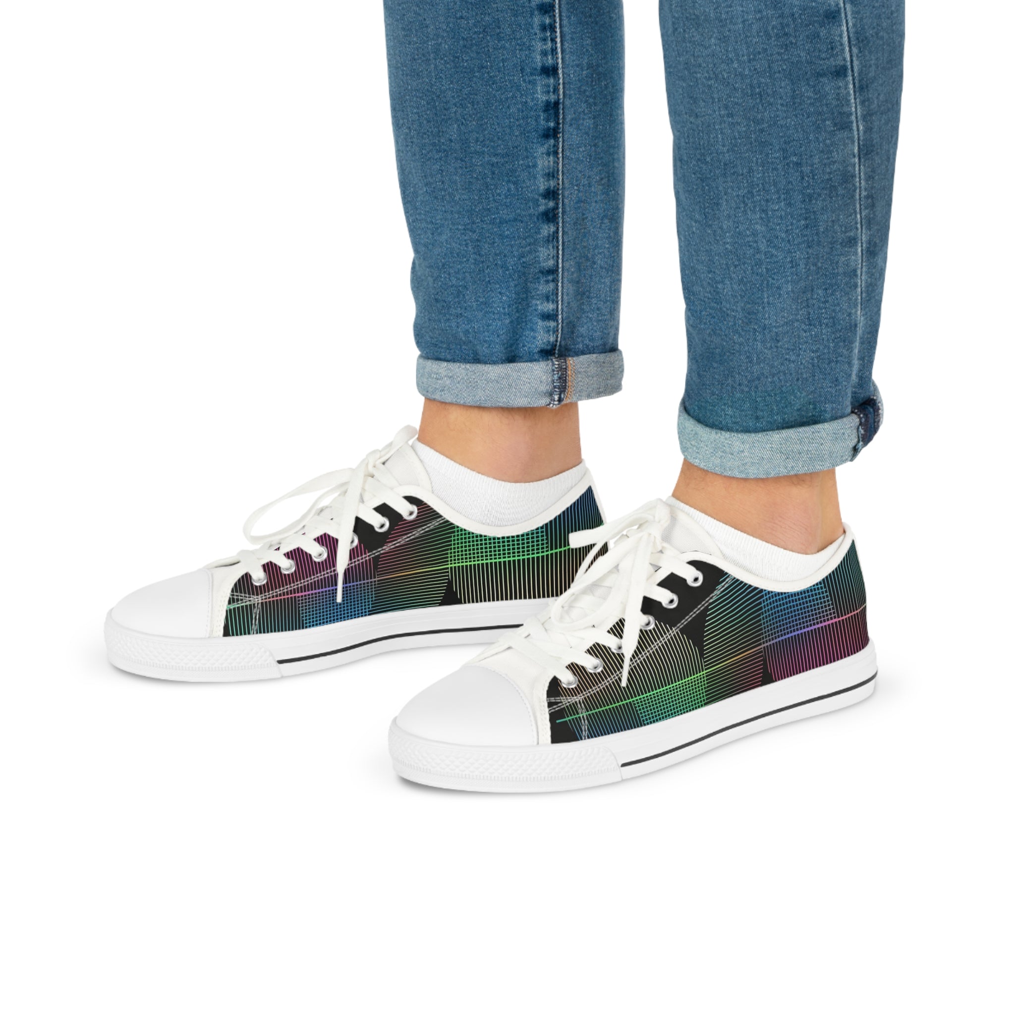 Men's Low Top Sneakers - Iridescent Grid Plaid Casual Shoes