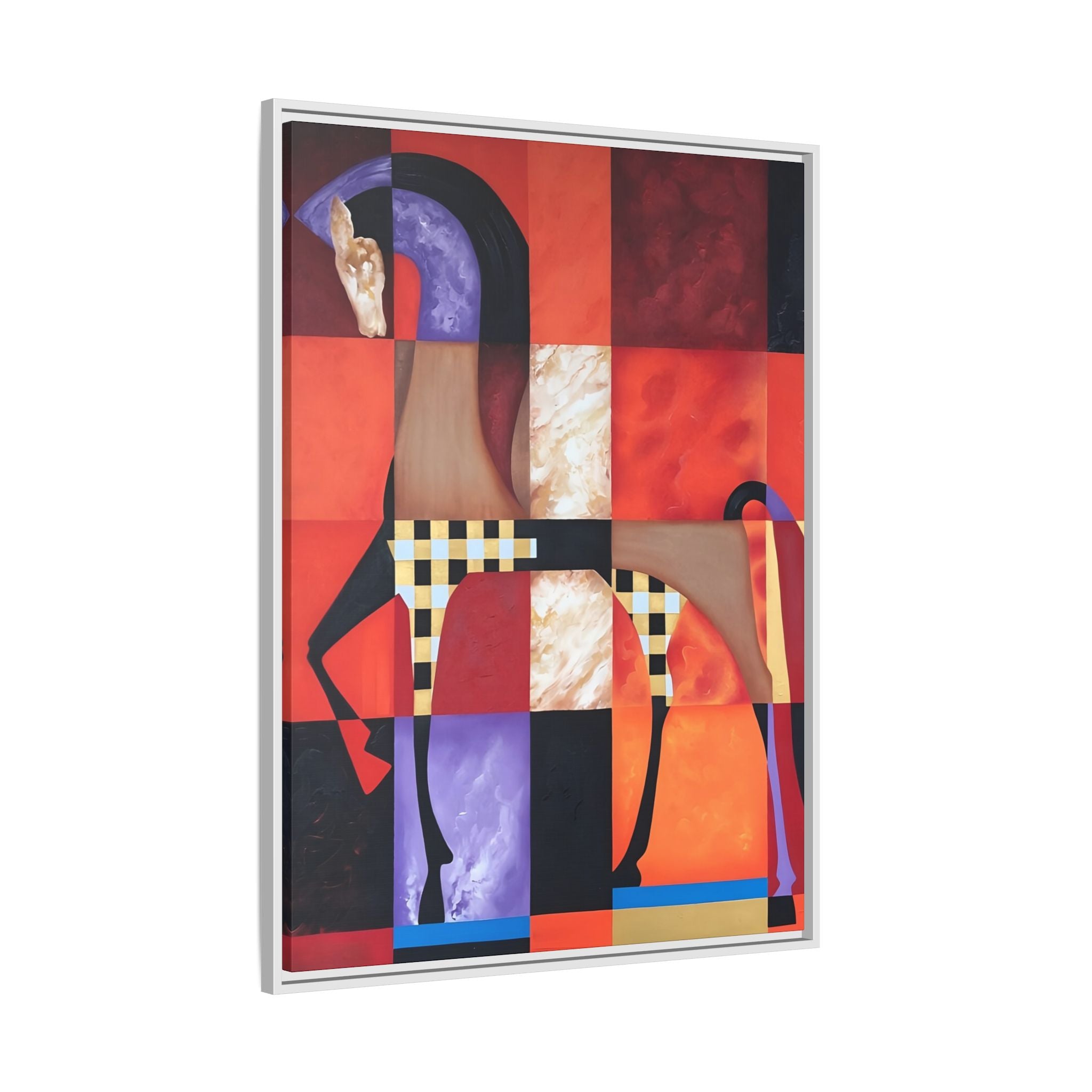 Abstract Geometric Horse Framed Canvas Art — Modern Colorful Wall Decor