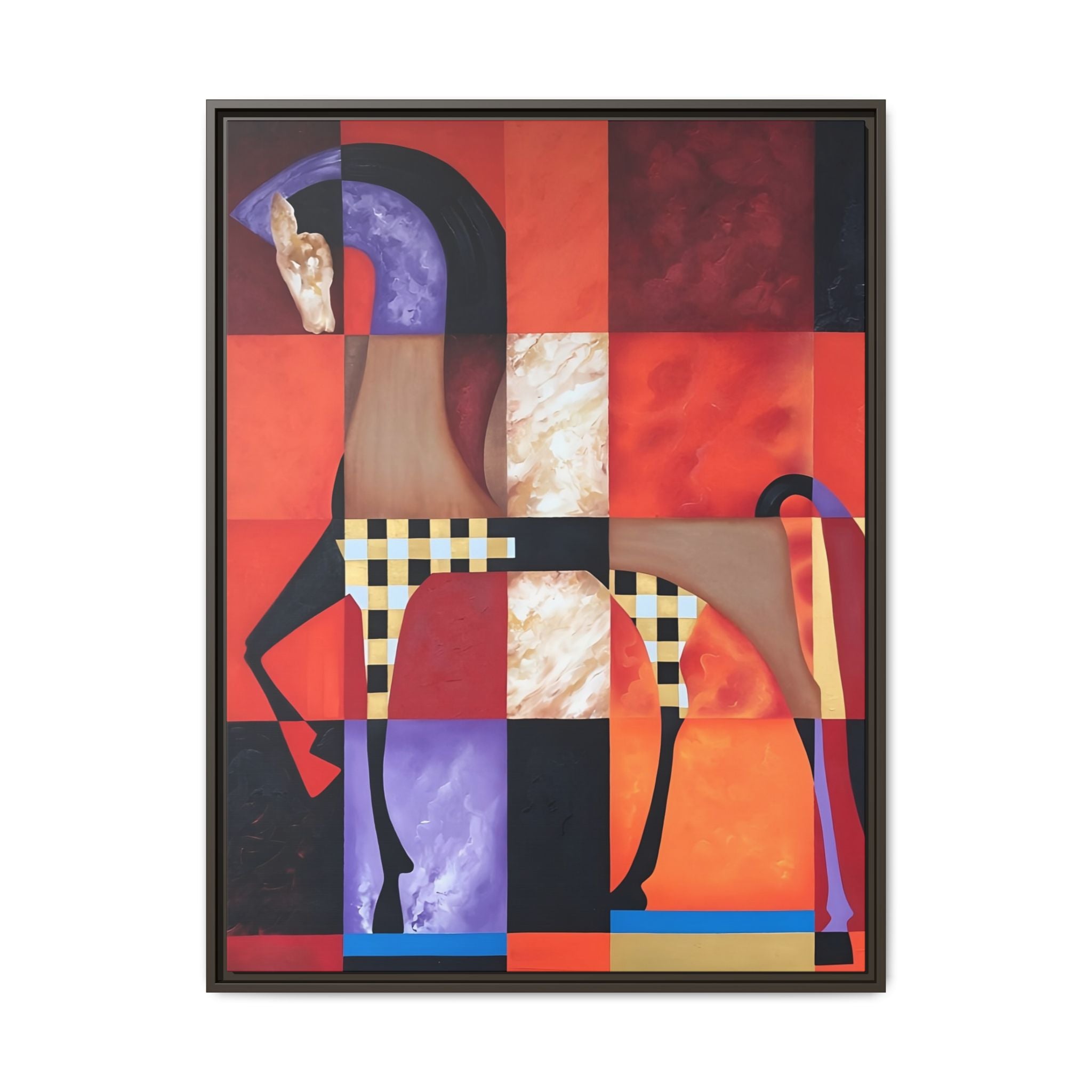 Abstract Geometric Horse Framed Canvas Art — Modern Colorful Wall Decor