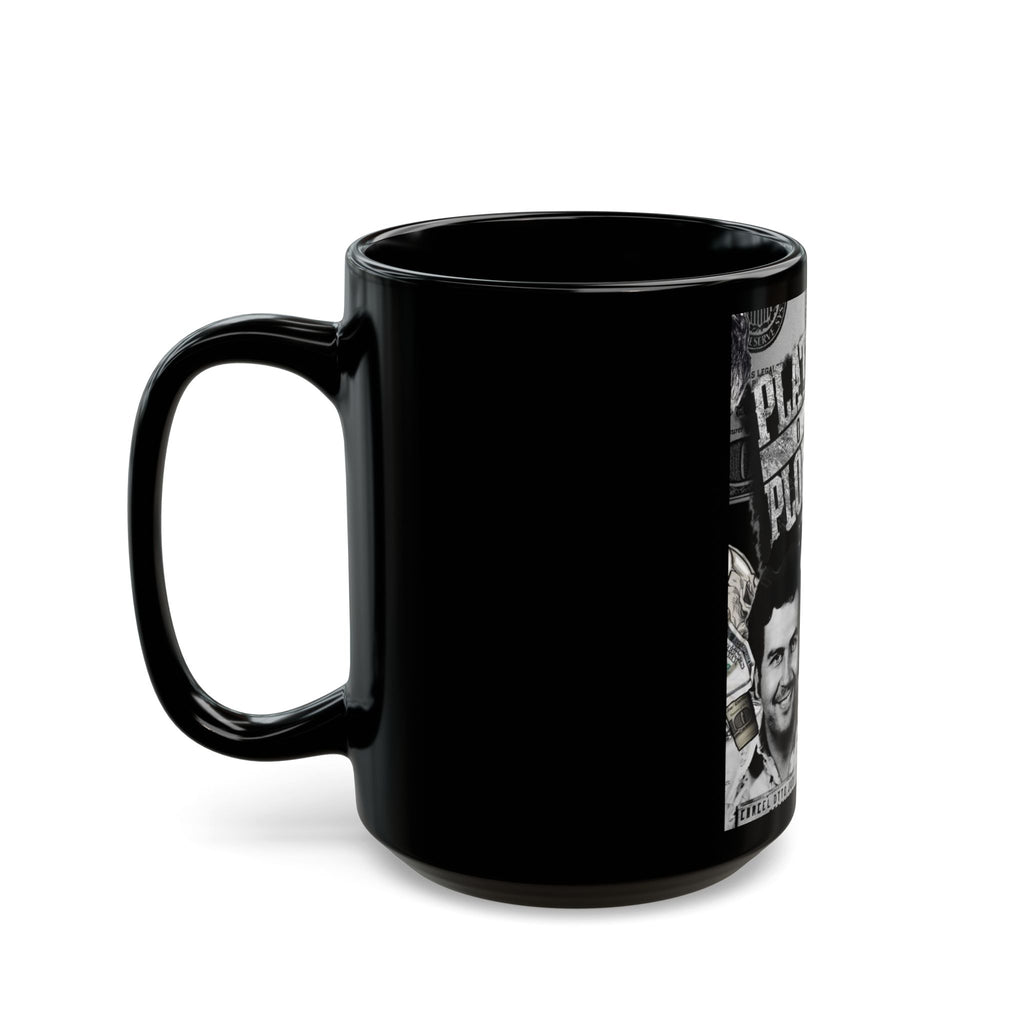 Black Ceramic Mug — Vintage Crime Collage "Plata o Plomo" Design (11oz/15oz)