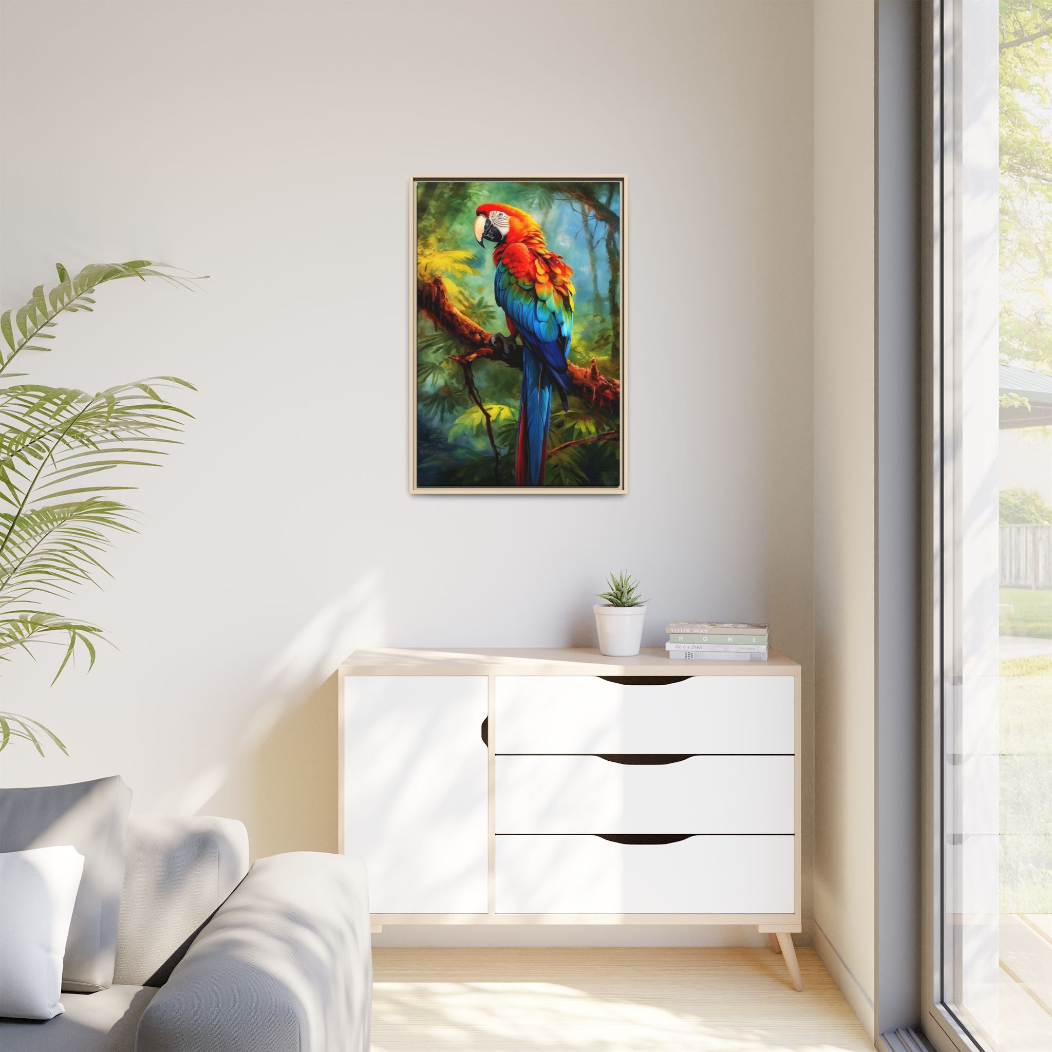 Scarlet Macaw Tropical Canvas Print (Framed Matte)