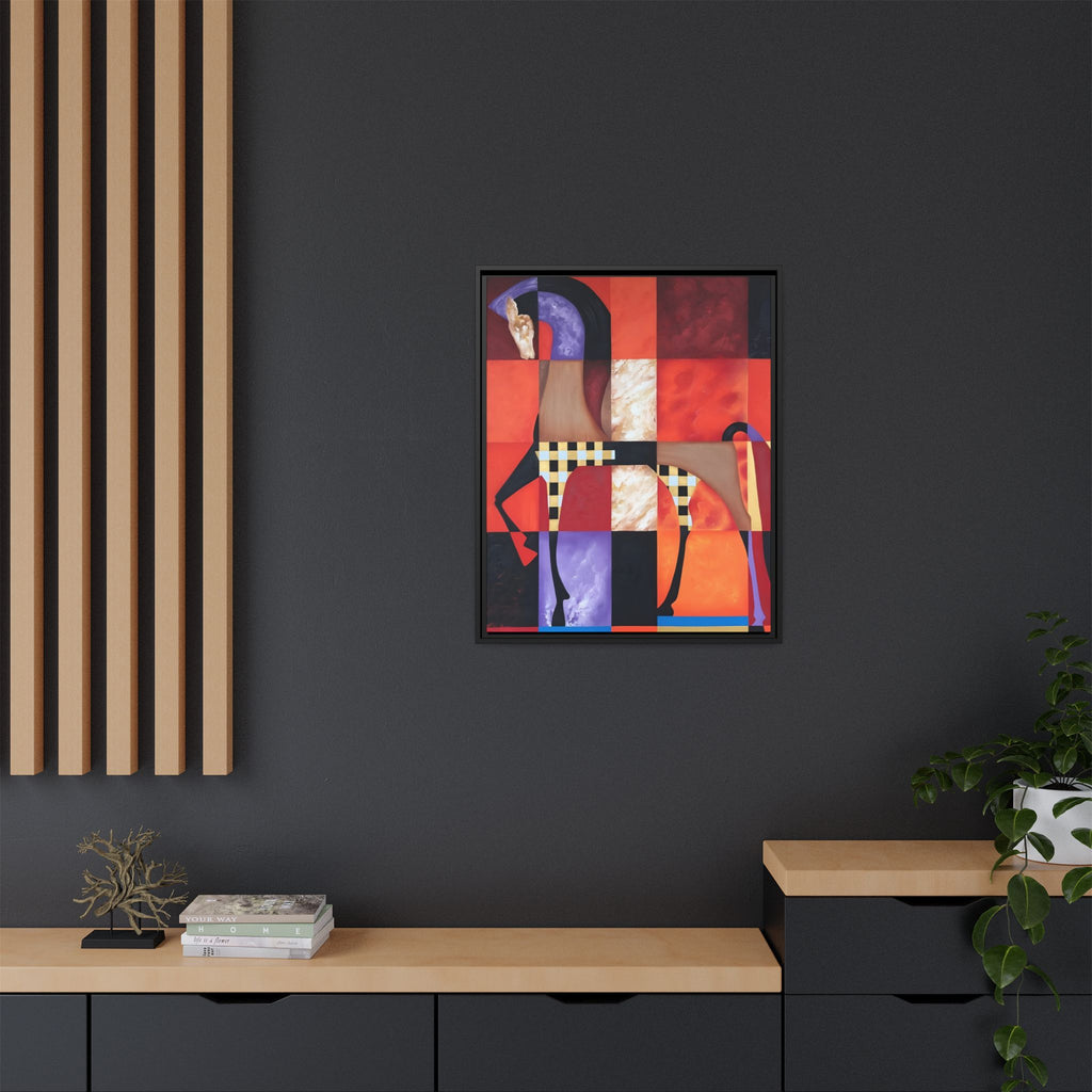 Abstract Geometric Horse Framed Canvas Art — Modern Colorful Wall Decor