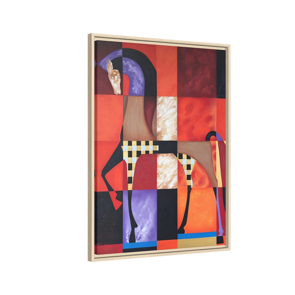 Abstract Geometric Horse Framed Canvas Art — Modern Colorful Wall Decor