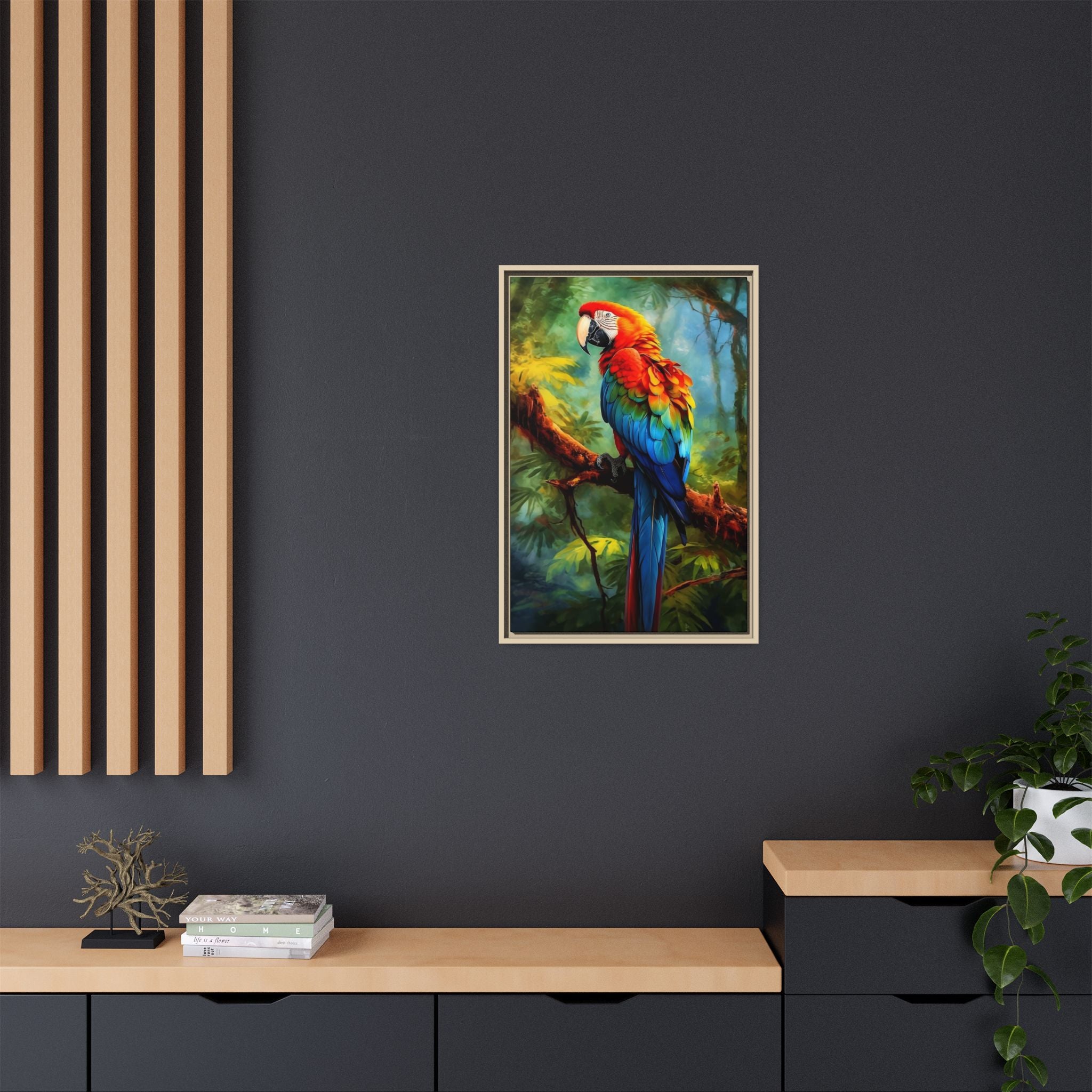 Scarlet Macaw Tropical Canvas Print (Framed Matte)