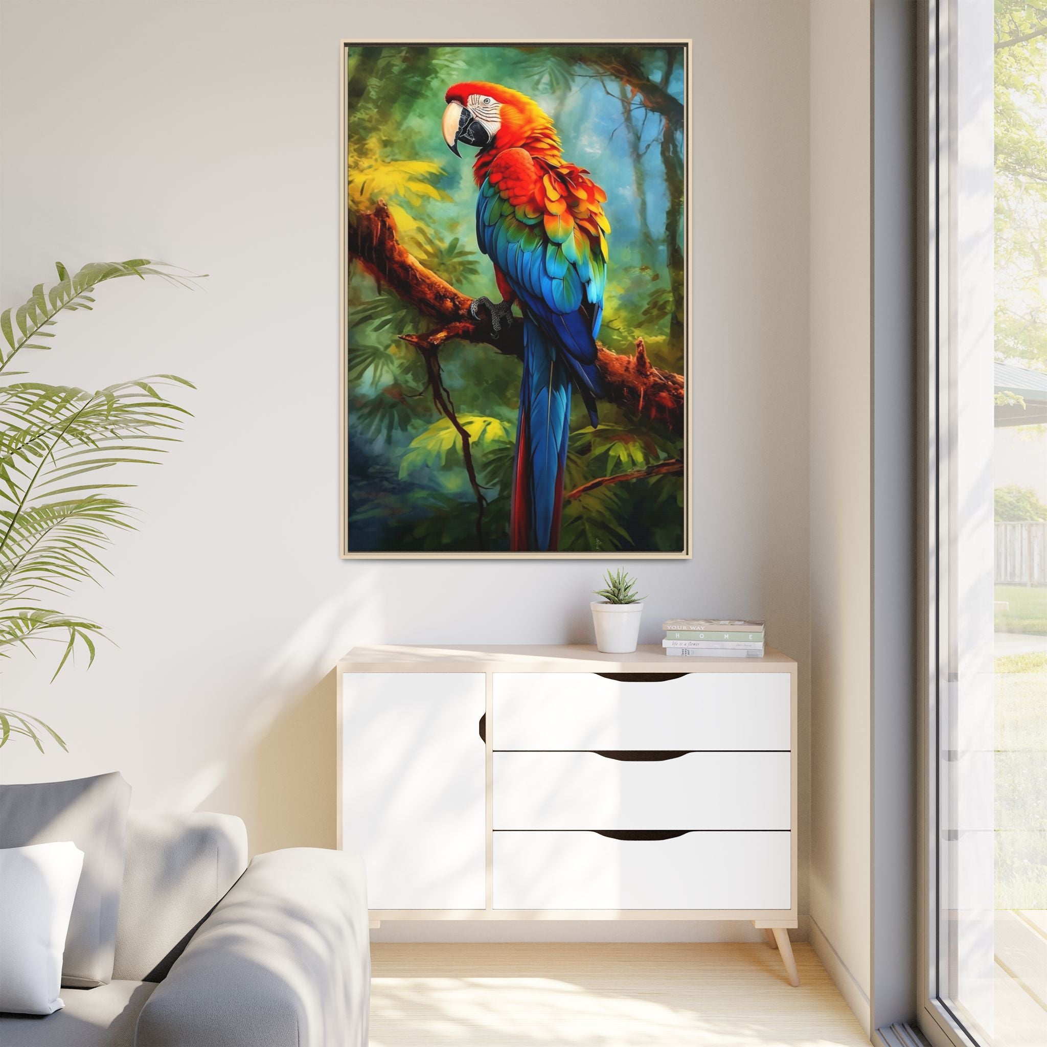 Scarlet Macaw Tropical Canvas Print (Framed Matte)