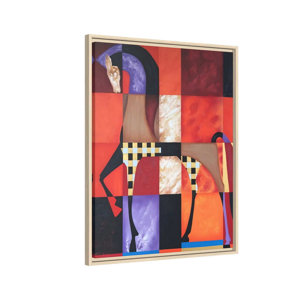 Abstract Geometric Horse Framed Canvas Art — Modern Colorful Wall Decor