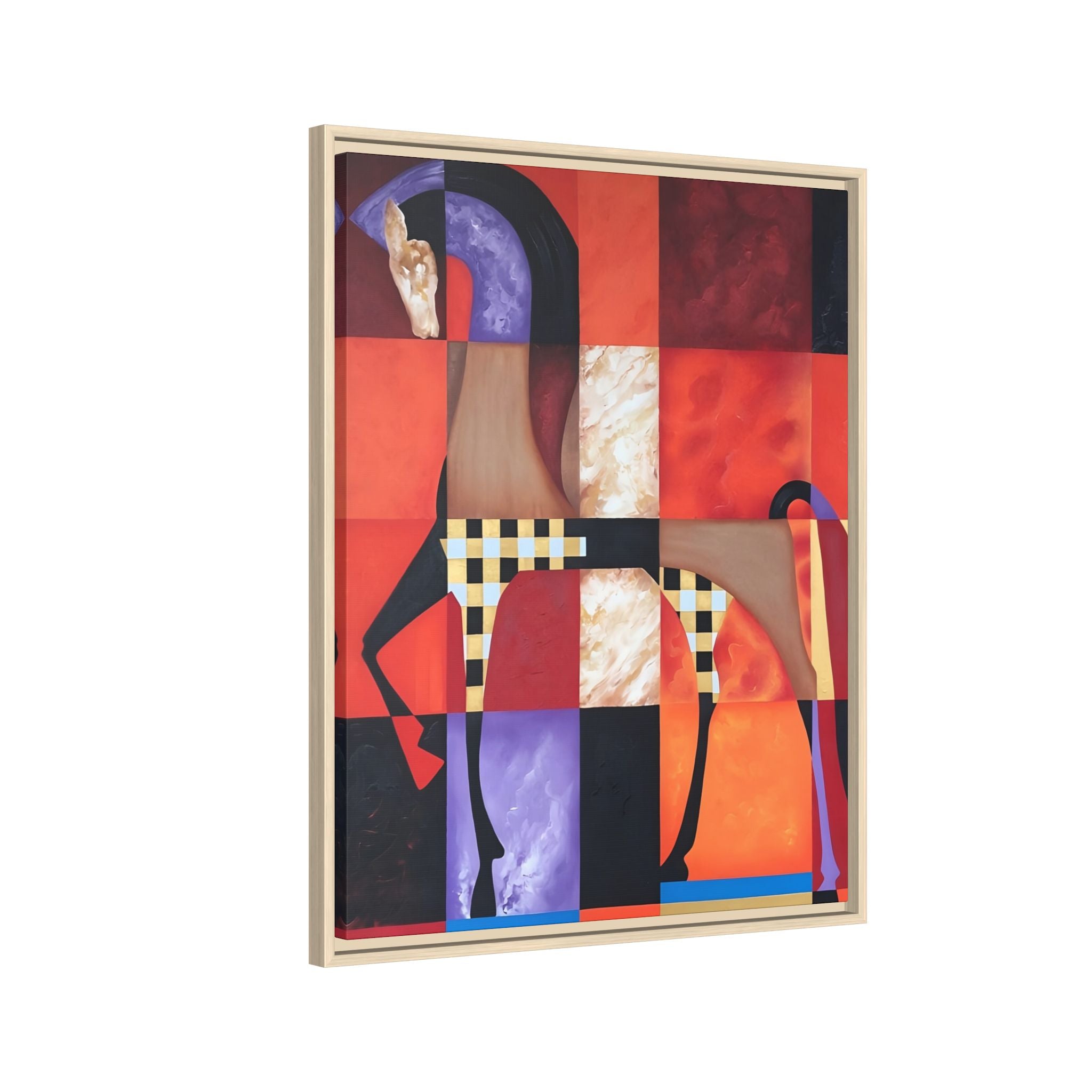 Abstract Geometric Horse Framed Canvas Art — Modern Colorful Wall Decor