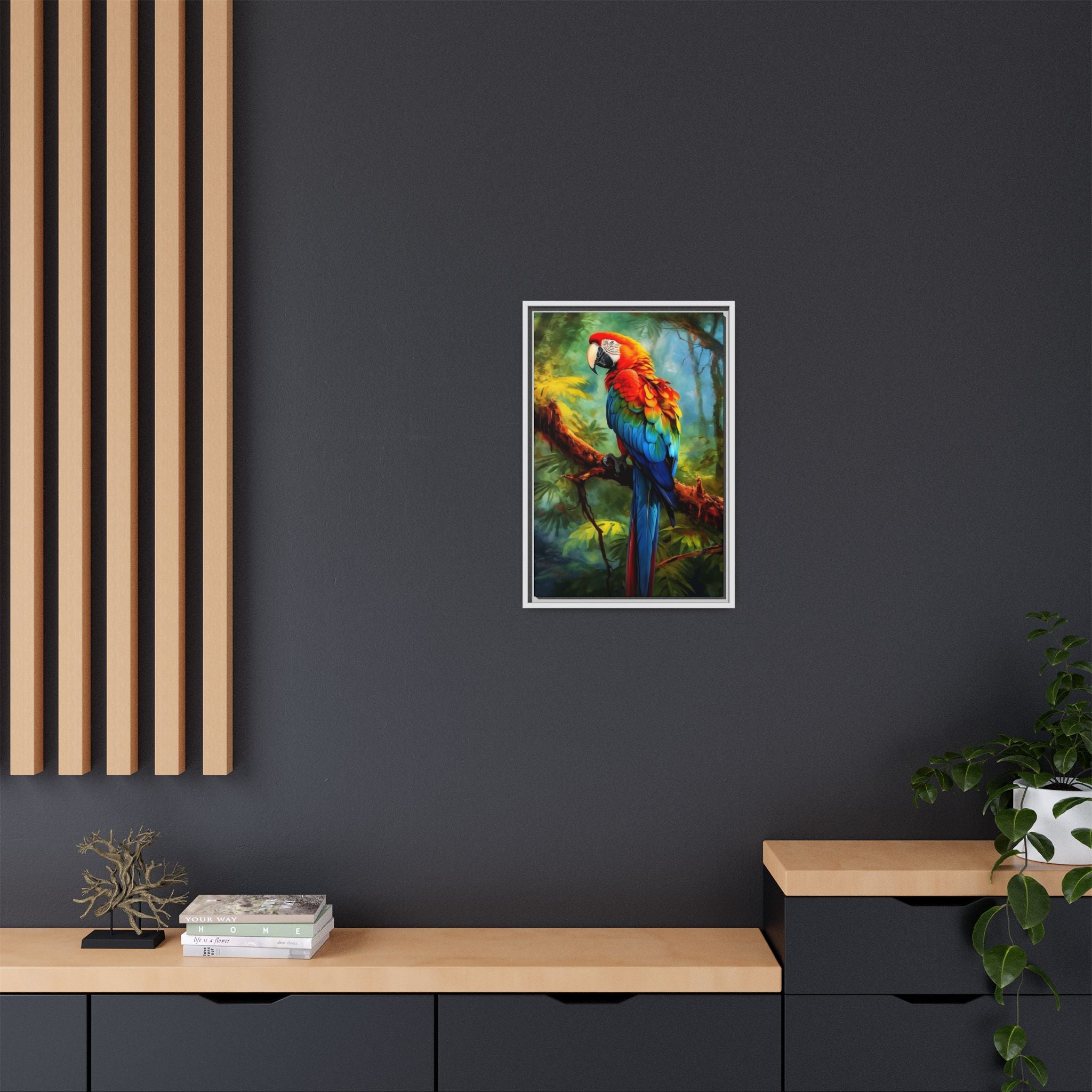 Scarlet Macaw Tropical Canvas Print (Framed Matte)